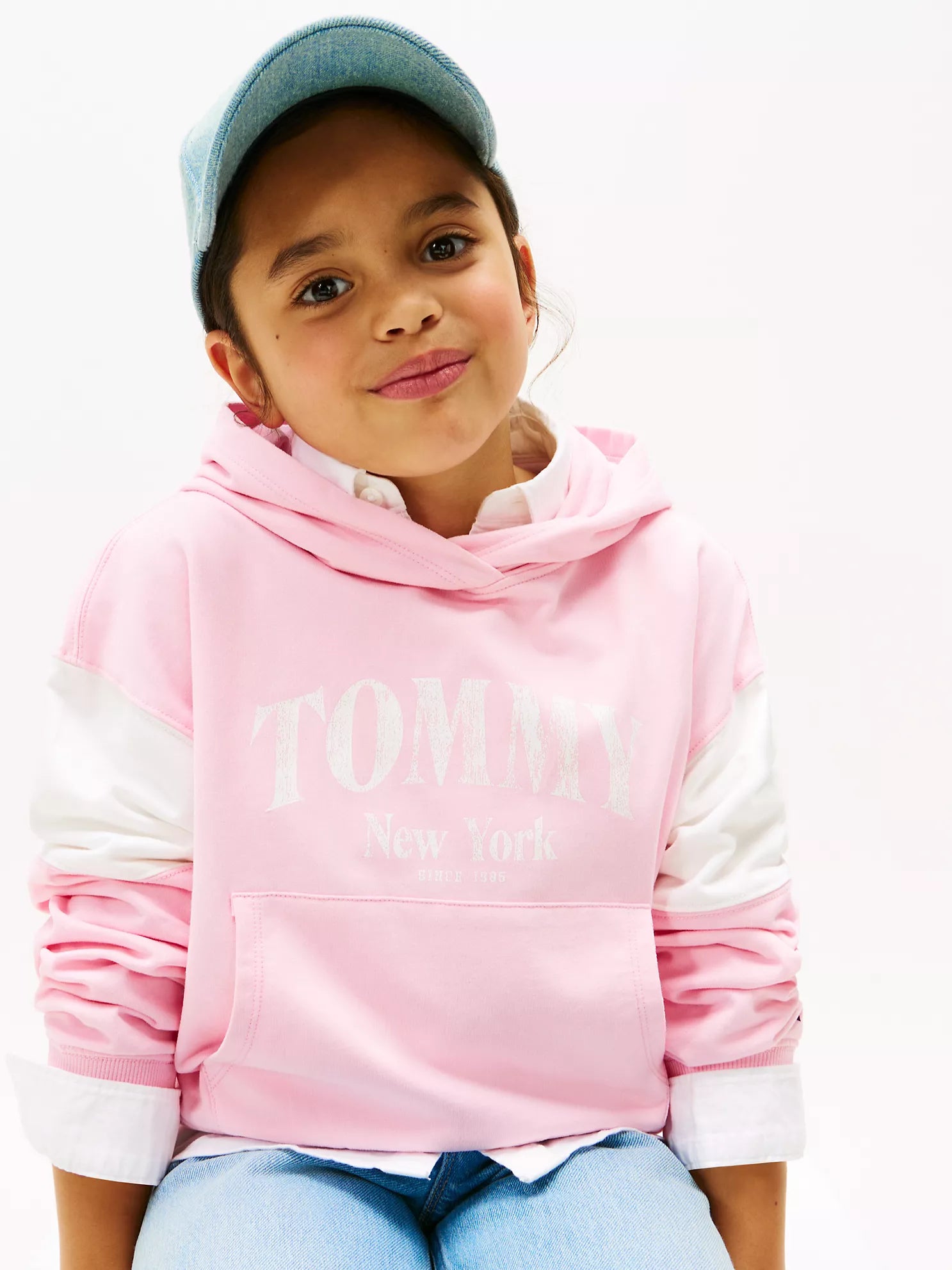 GIRLS Tommy Varsity Colorblock Hoodie Classic Pink