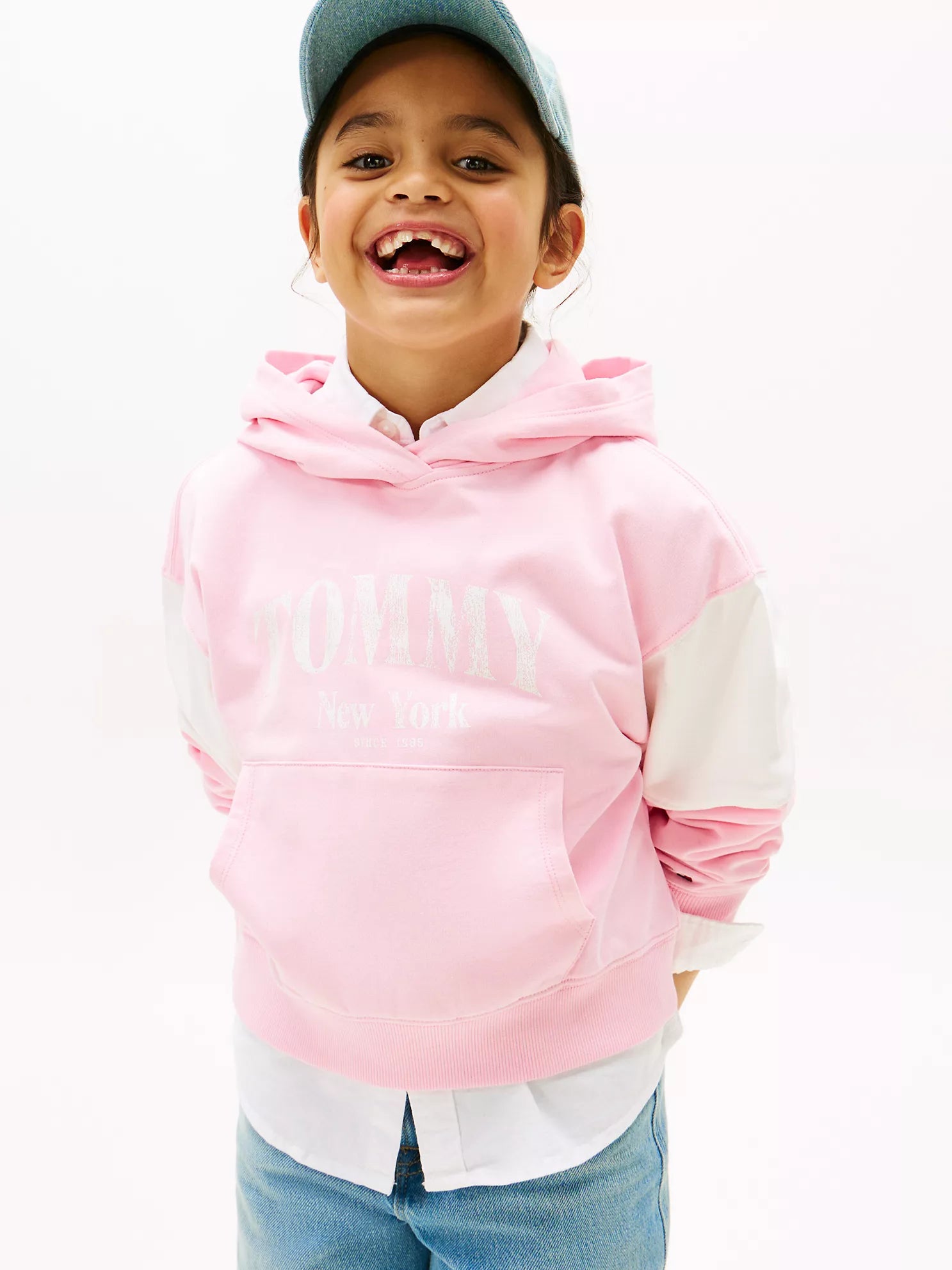 GIRLS Tommy Varsity Colorblock Hoodie Classic Pink