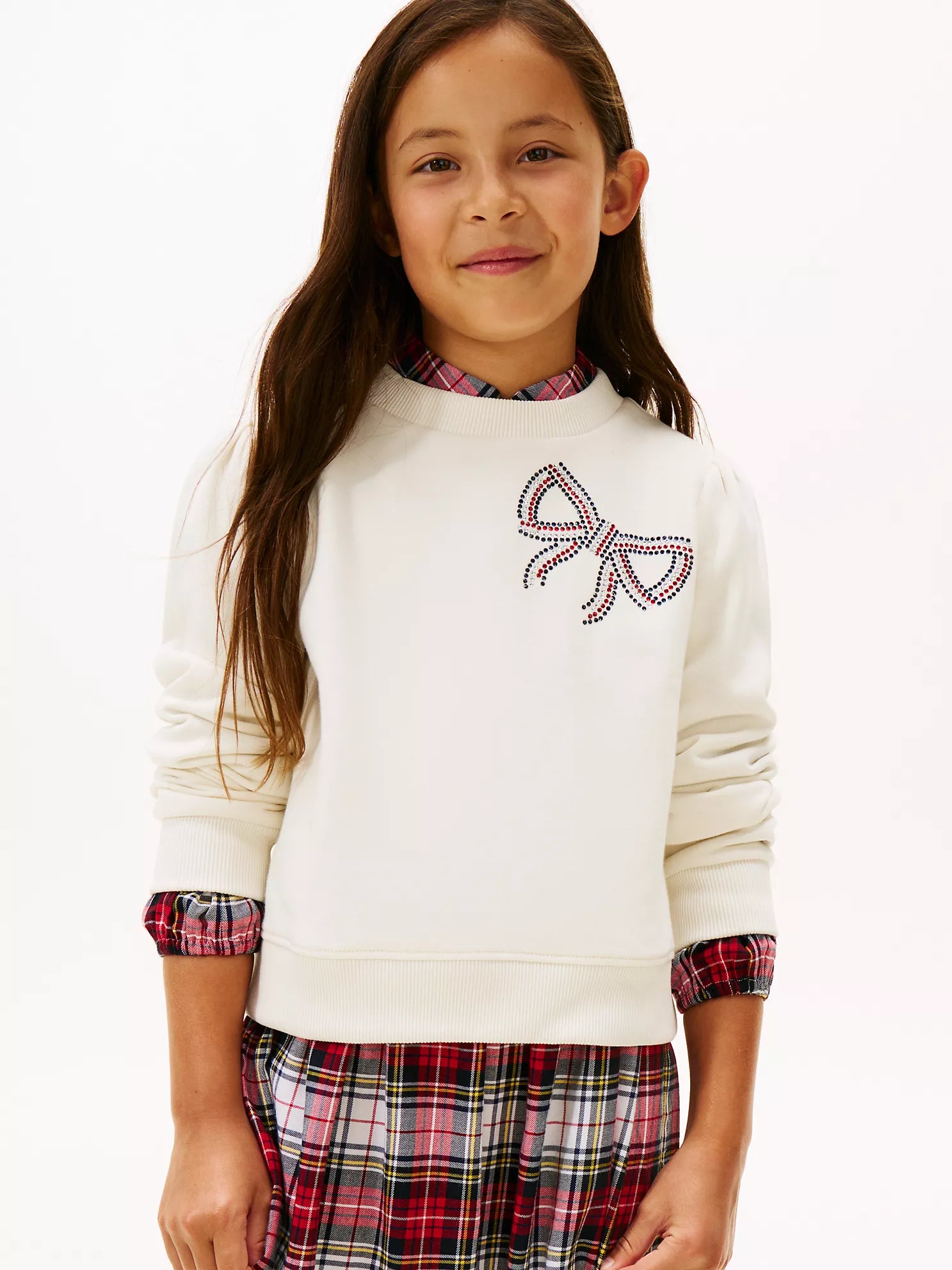 TOMMY Girls Rhinestone Bow Sweatshirt  Ivory