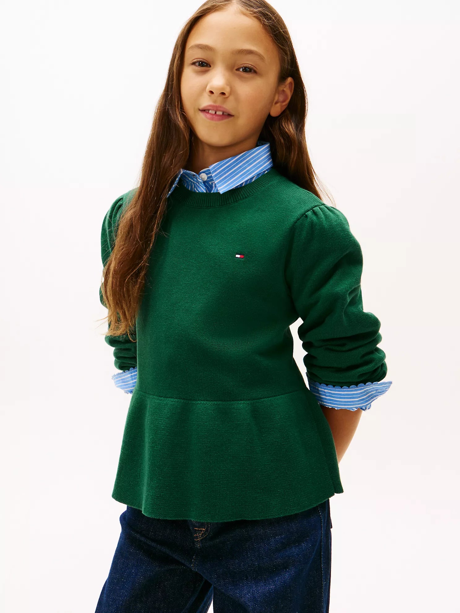 TOMMY Girls Peplum Sweater Ornamental Green