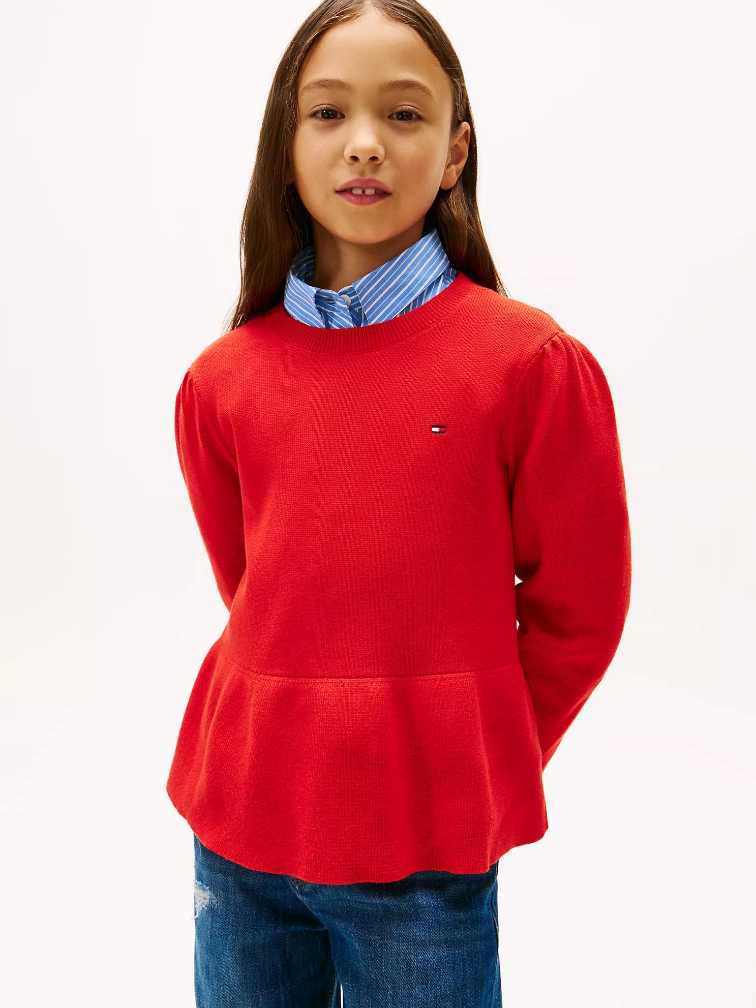 TOMMY Girls Peplum Sweater Deep Crimson