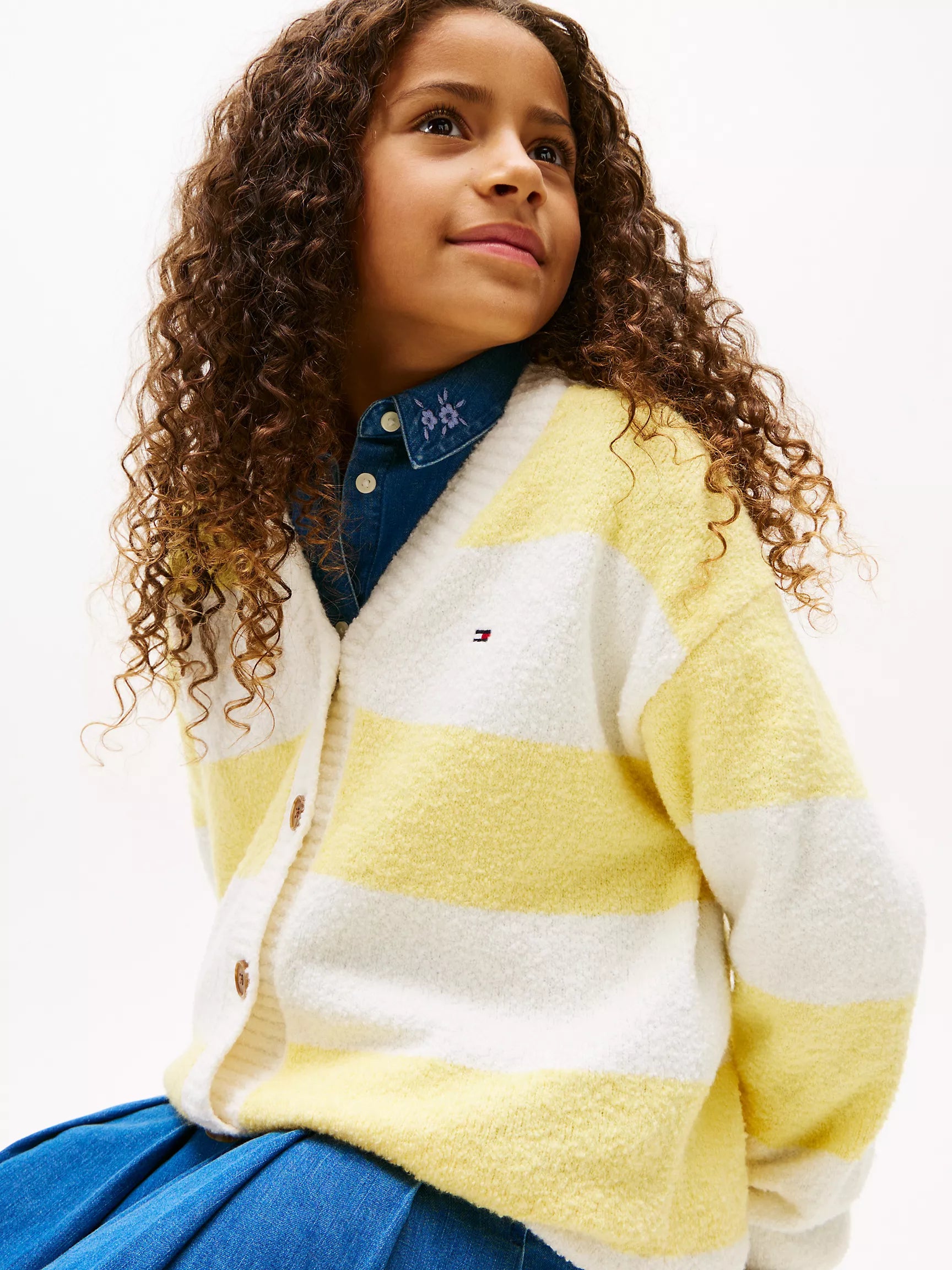 TOMMY Girls Stripe V-Neck Cardigan Citronella