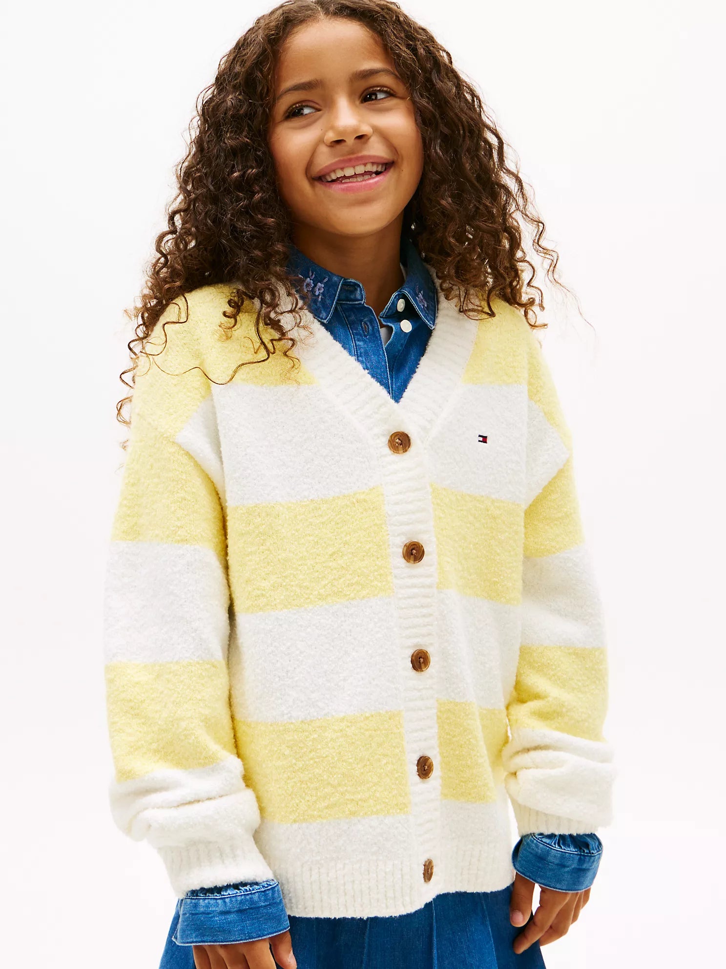 TOMMY Girls Stripe V-Neck Cardigan Citronella