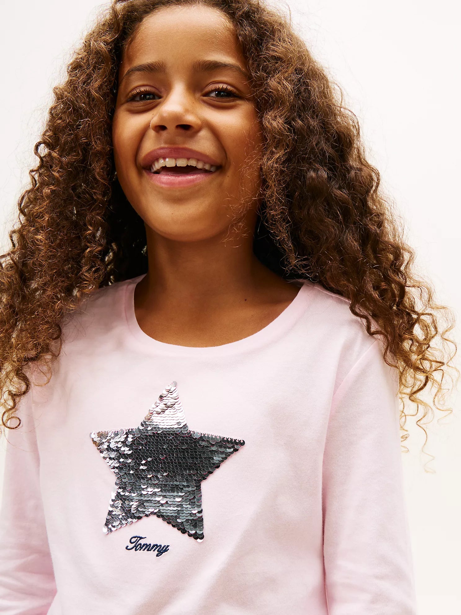 TOMMY Girls Flip Sequin Star Logo T-Shirt Ballerina
