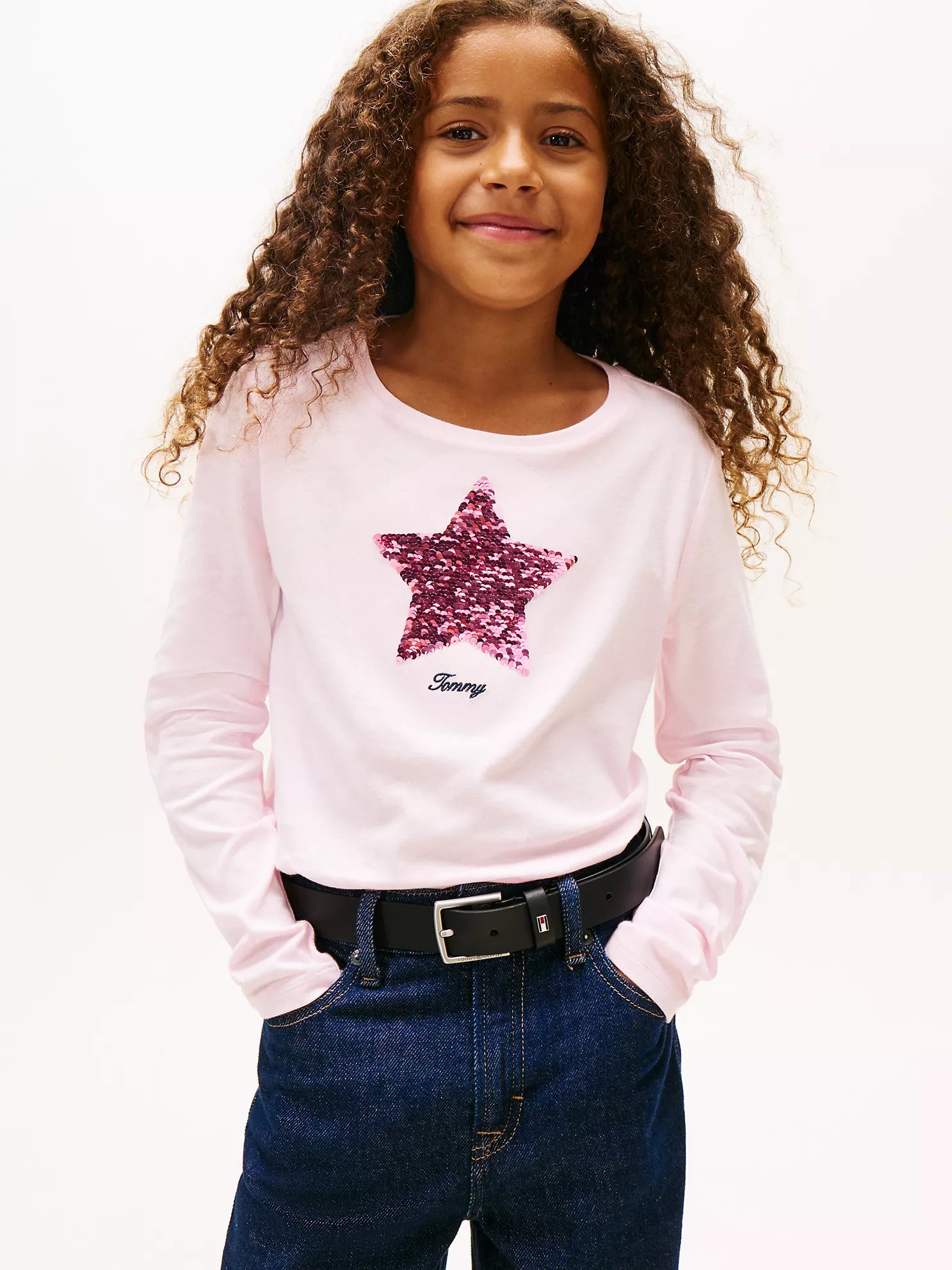 TOMMY Girls Flip Sequin Star Logo T-Shirt Ballerina