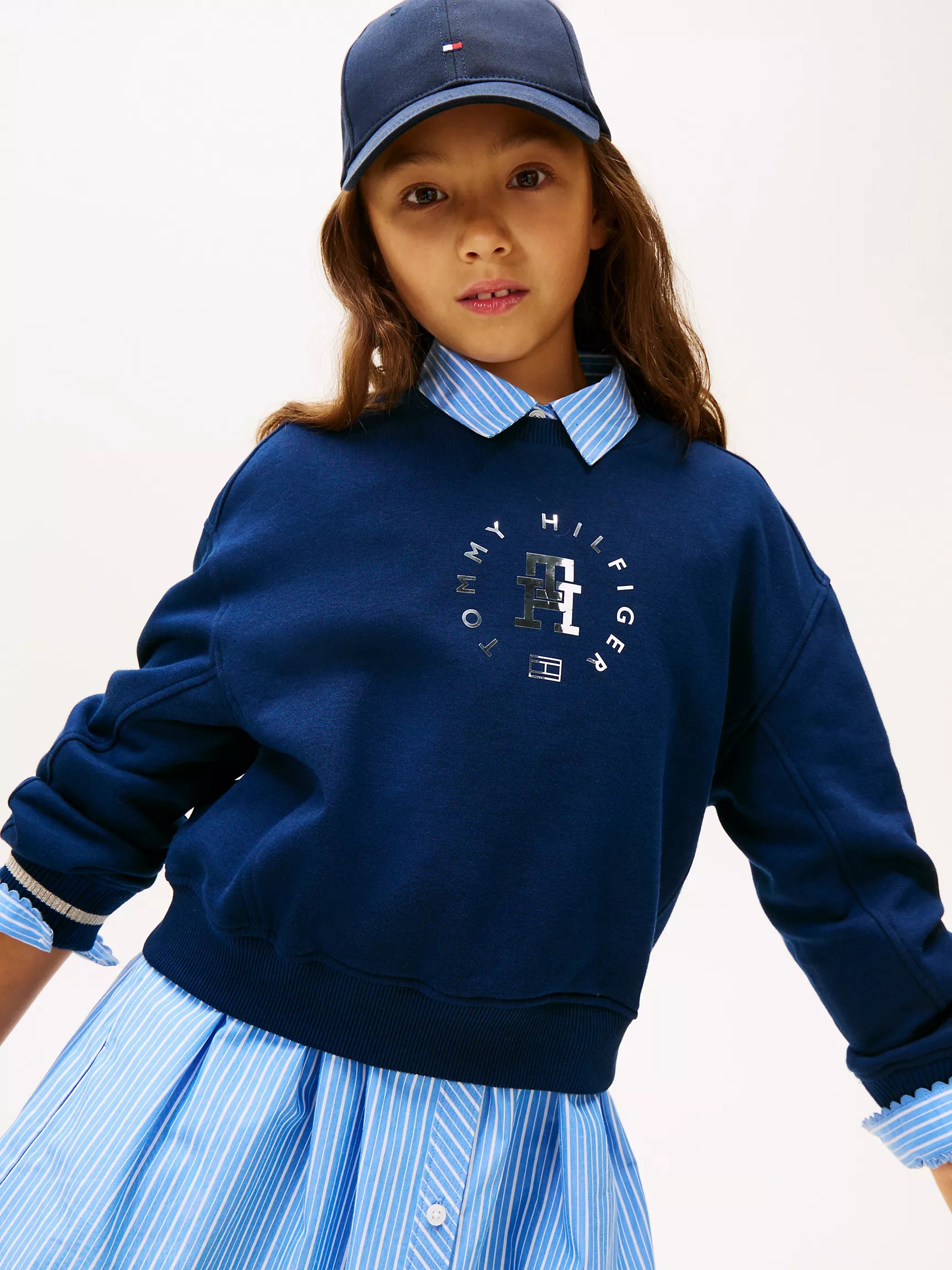 TOMMY Girls Kids' Foil Circle Logo Sweatshirt Carbon Navy