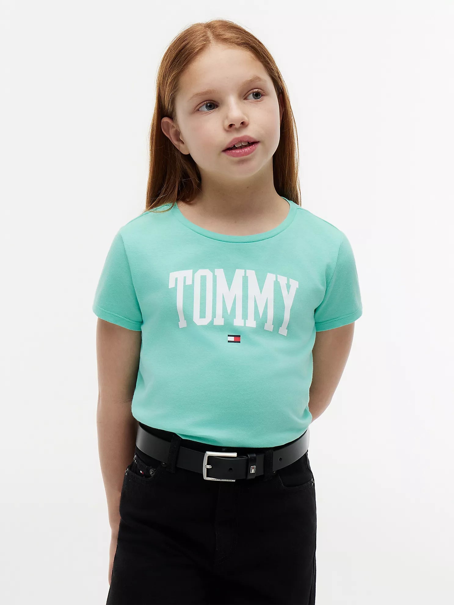 Girls' Tommy Logo T-Shirt-Light Jade Green