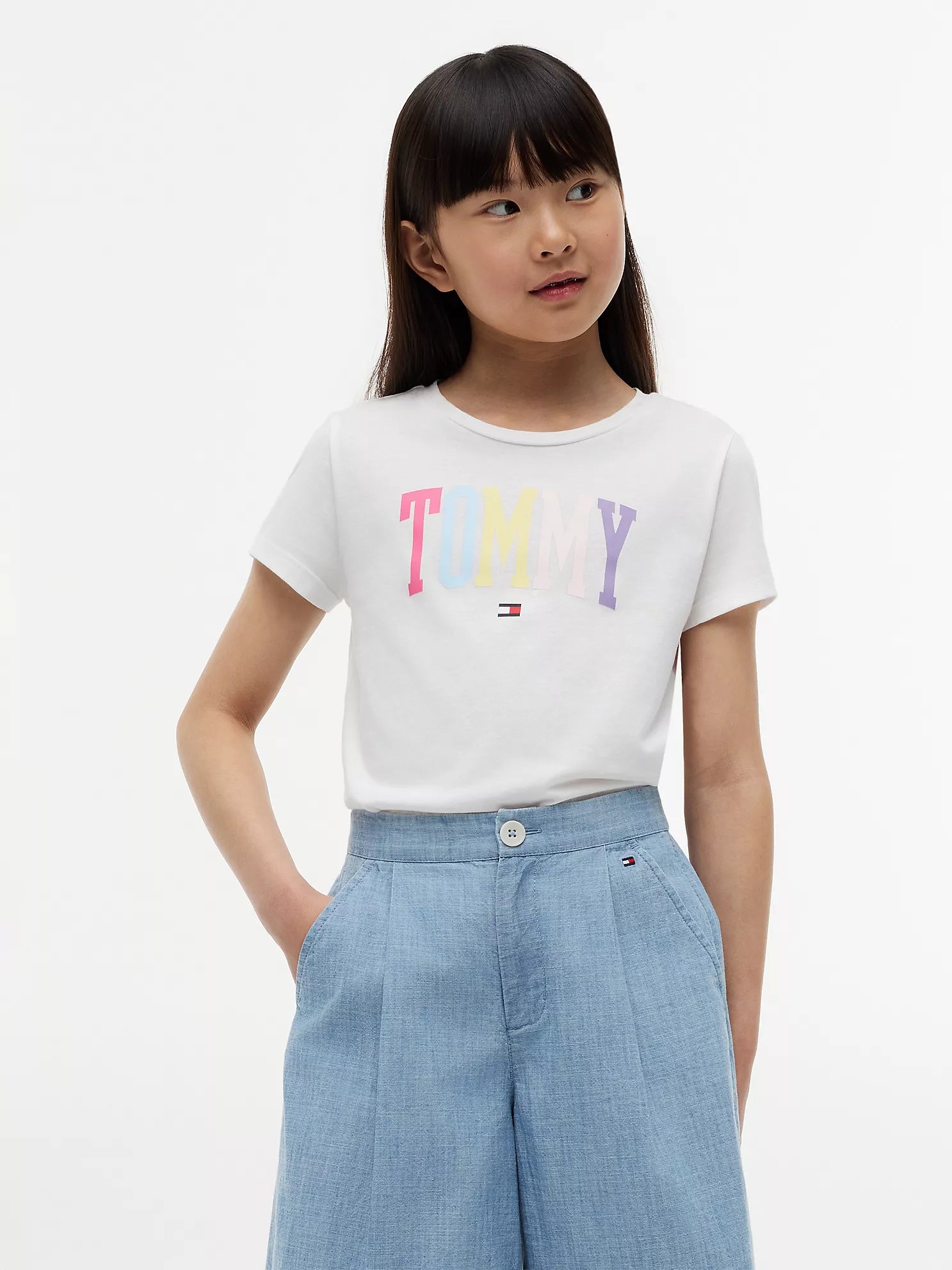 Girls' Tommy Logo T-Shirt-Optic White