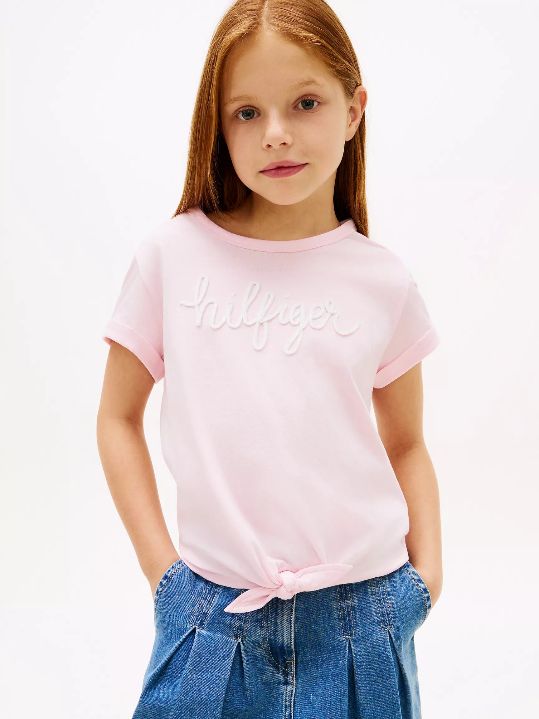 Kids' Hilfiger Logo Tie-Front T-Shirt-Pink