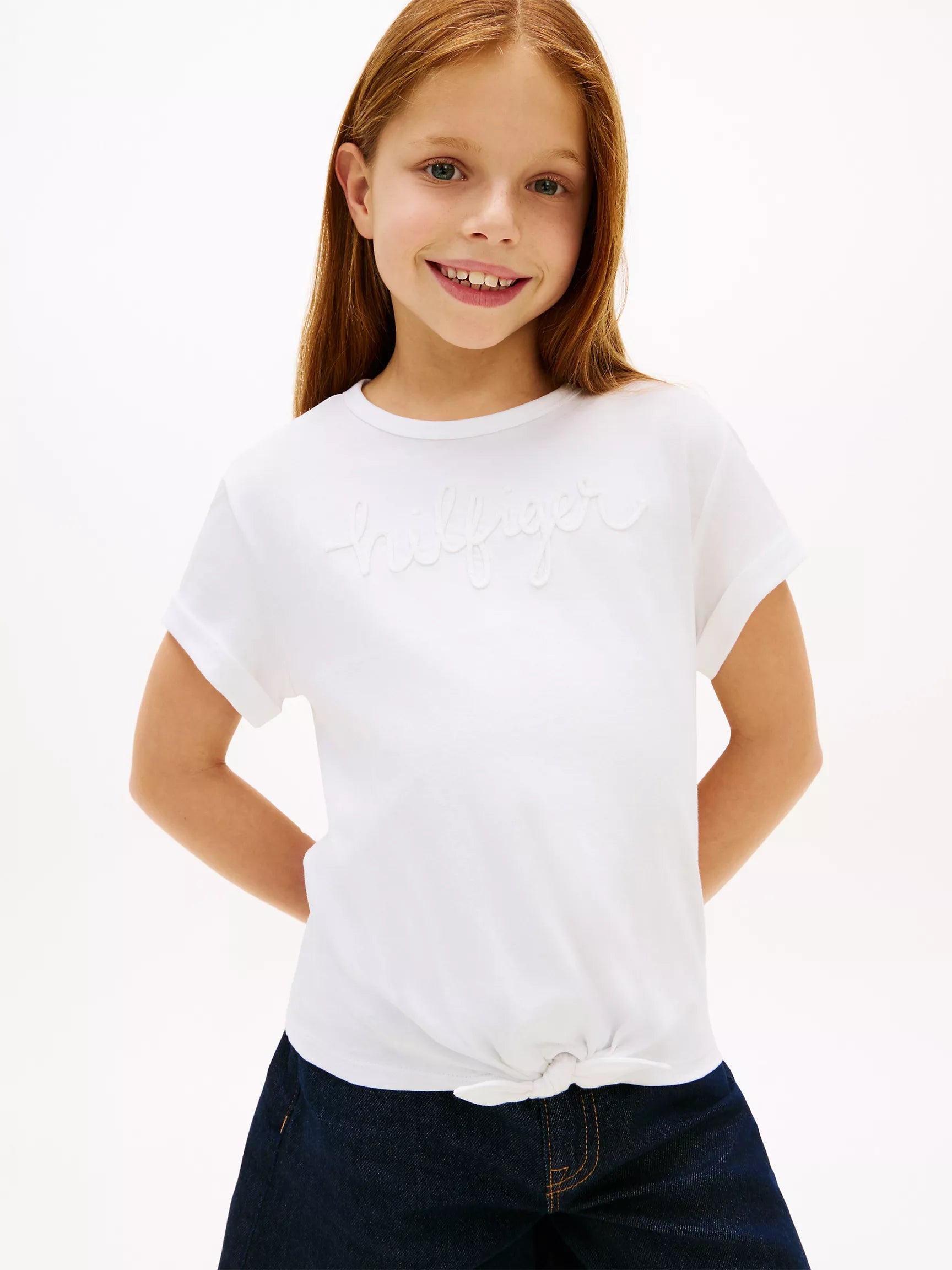 Kids' Hilfiger Logo Tie-Front T-Shirt-White