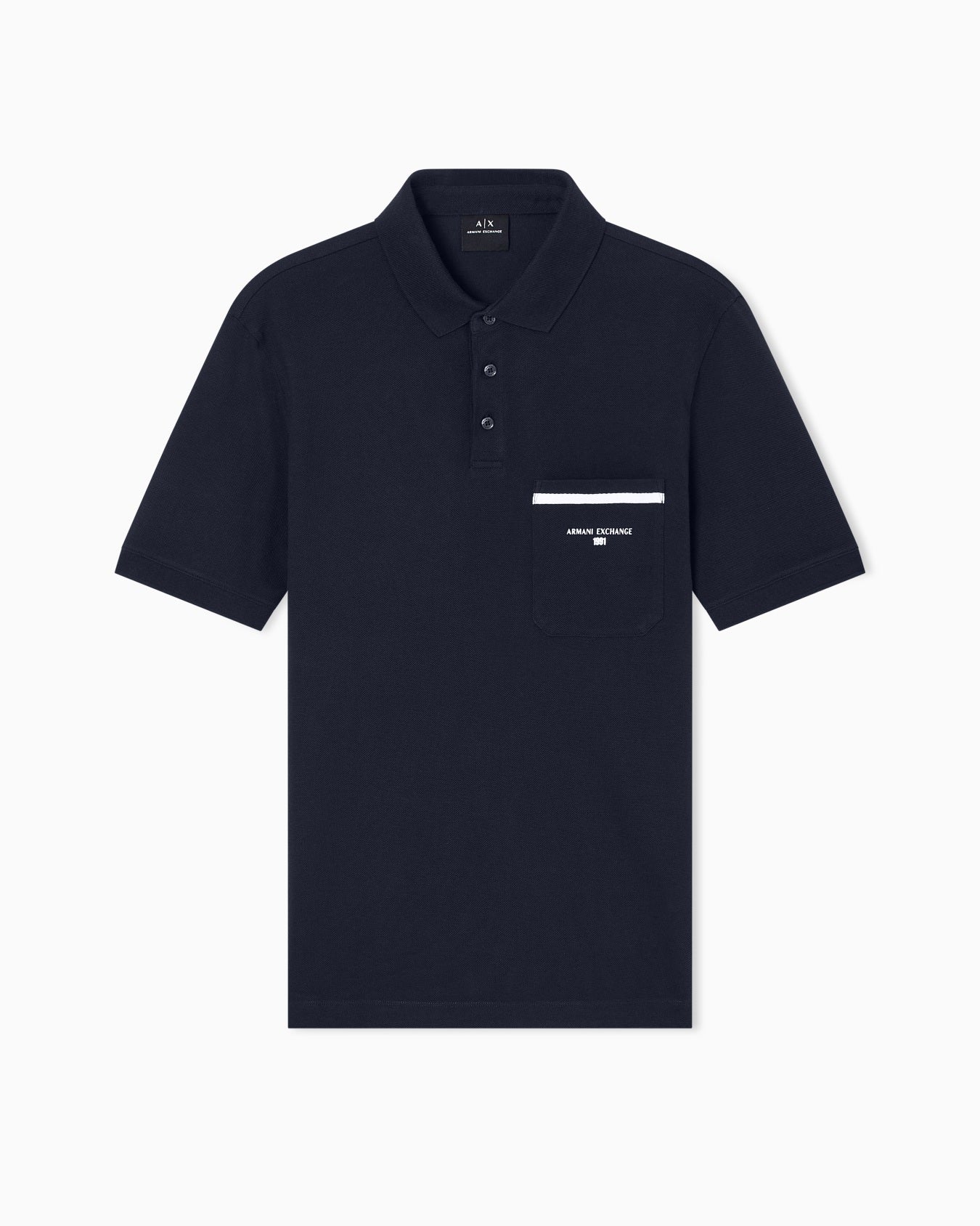 Armani Exchange Men's Regular pique polo shirt with pocket-Navy Blue