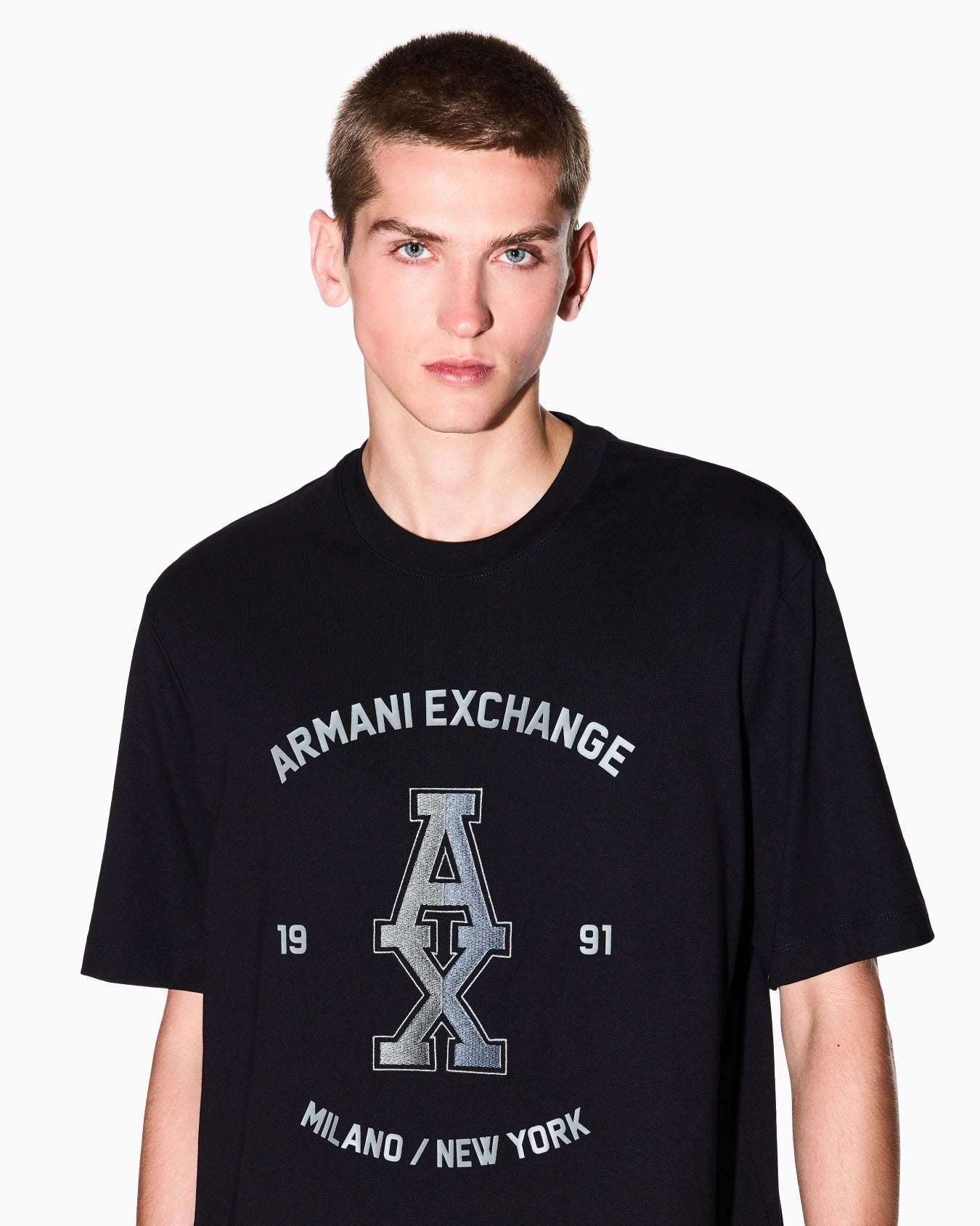 Armani Regular cut T-shirt with graphic logo-Black
