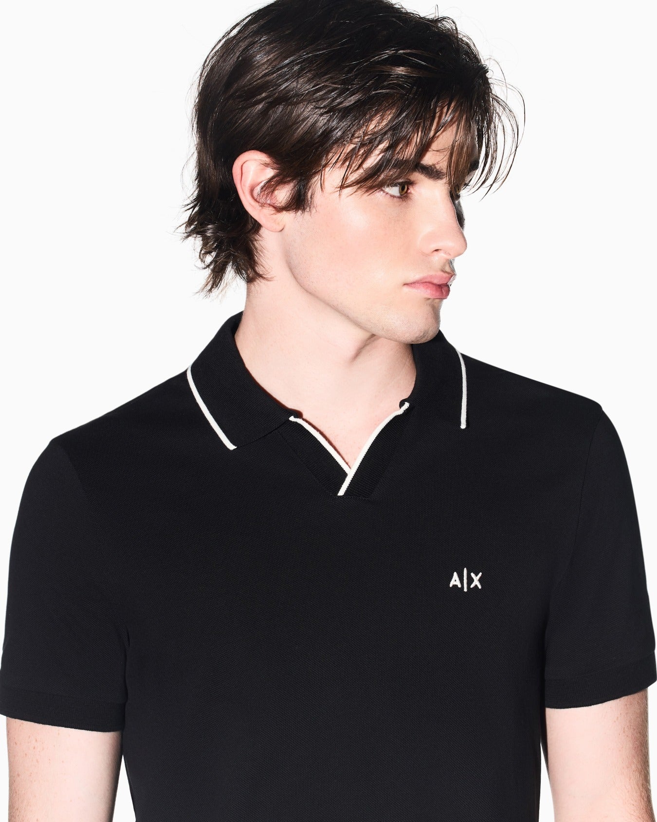 A|X Armani Exchange Men's Zipper Logo Polo T-Shirt.-Black-