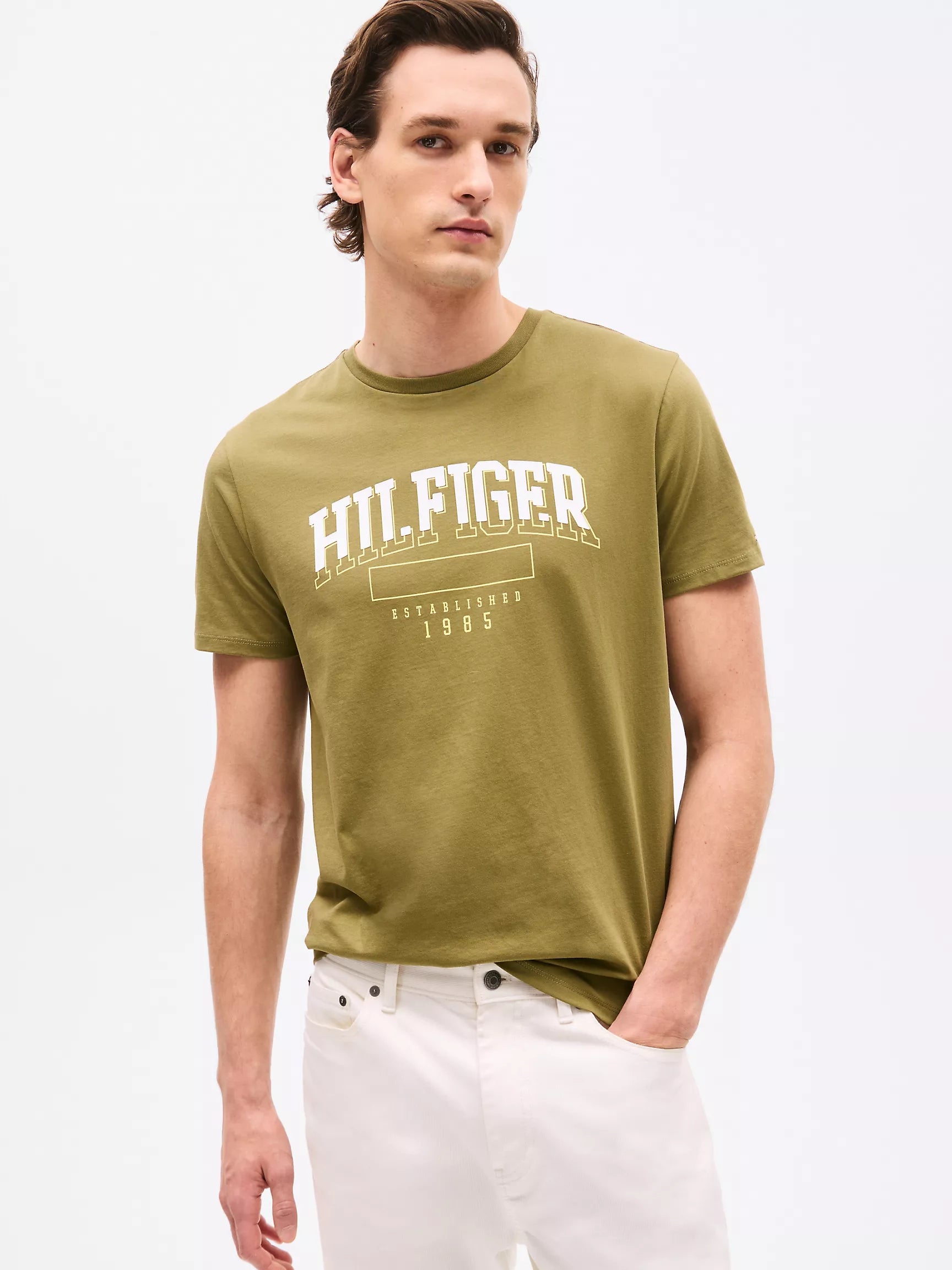 Tommy Mens' Bold Hilfiger Logo T-Shirt / Uniform Olive