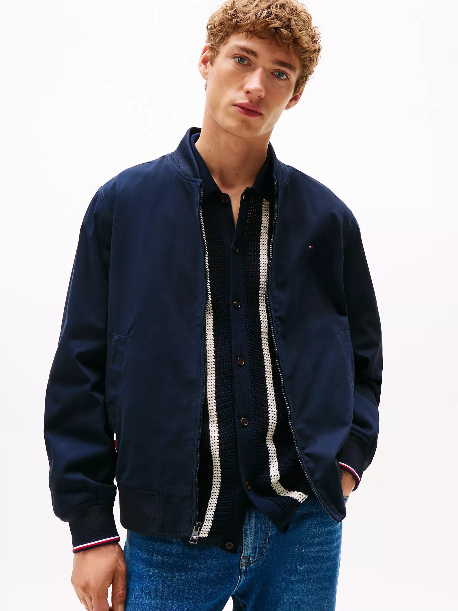 Tommy Mens' Lightweight Twill Bomber Jacket Navy