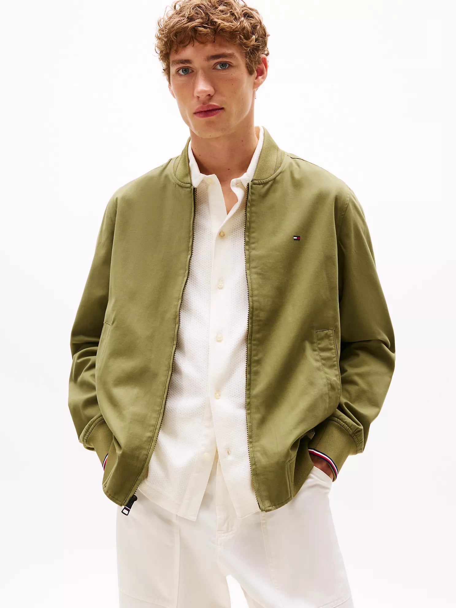 Tommy Mens' Lightweight Twill Bomber Jacket Uniform Olive
