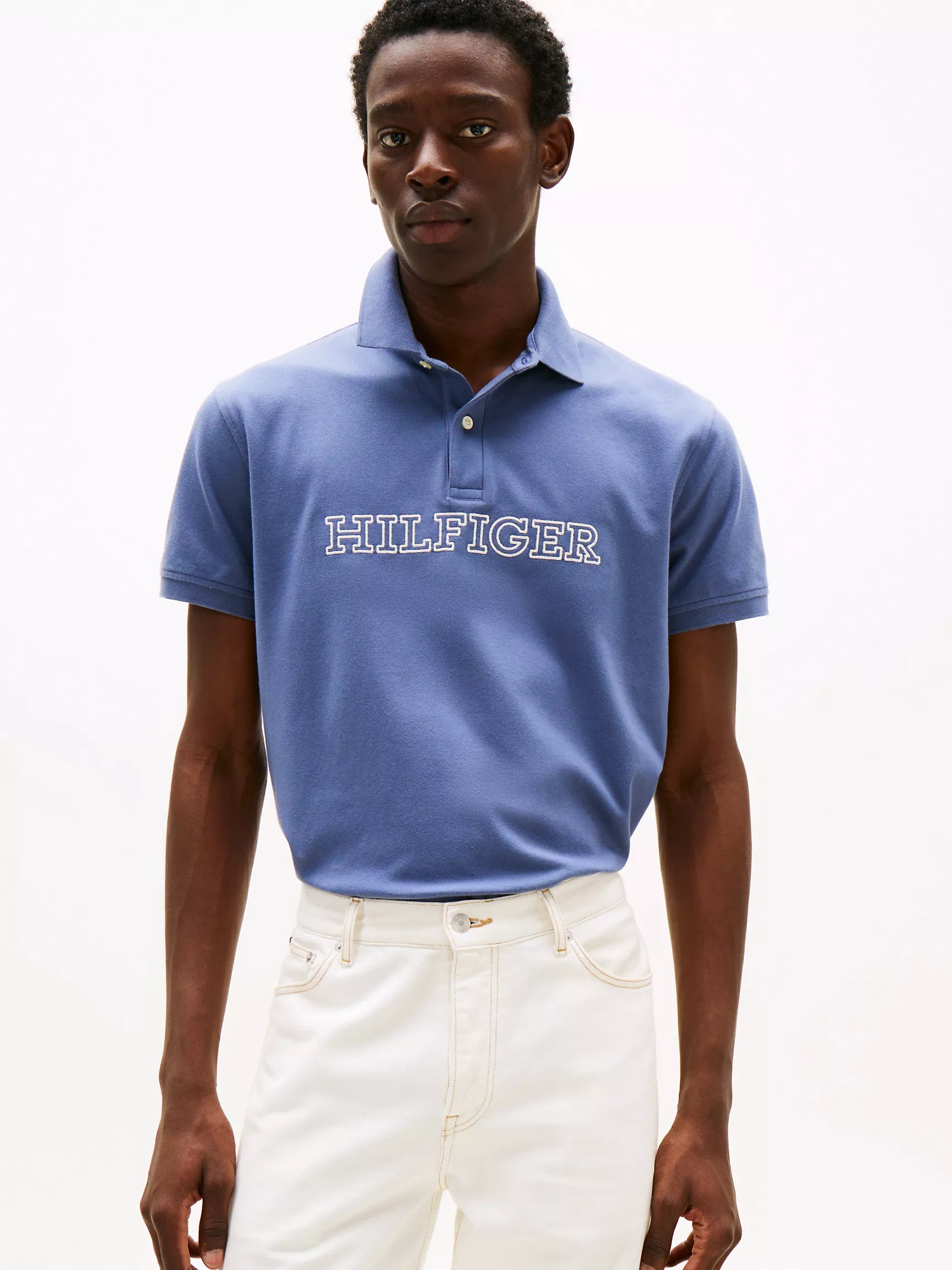 Tommy Mens' Regular Fit Hilfiger Logo Polo/Faded Indigo