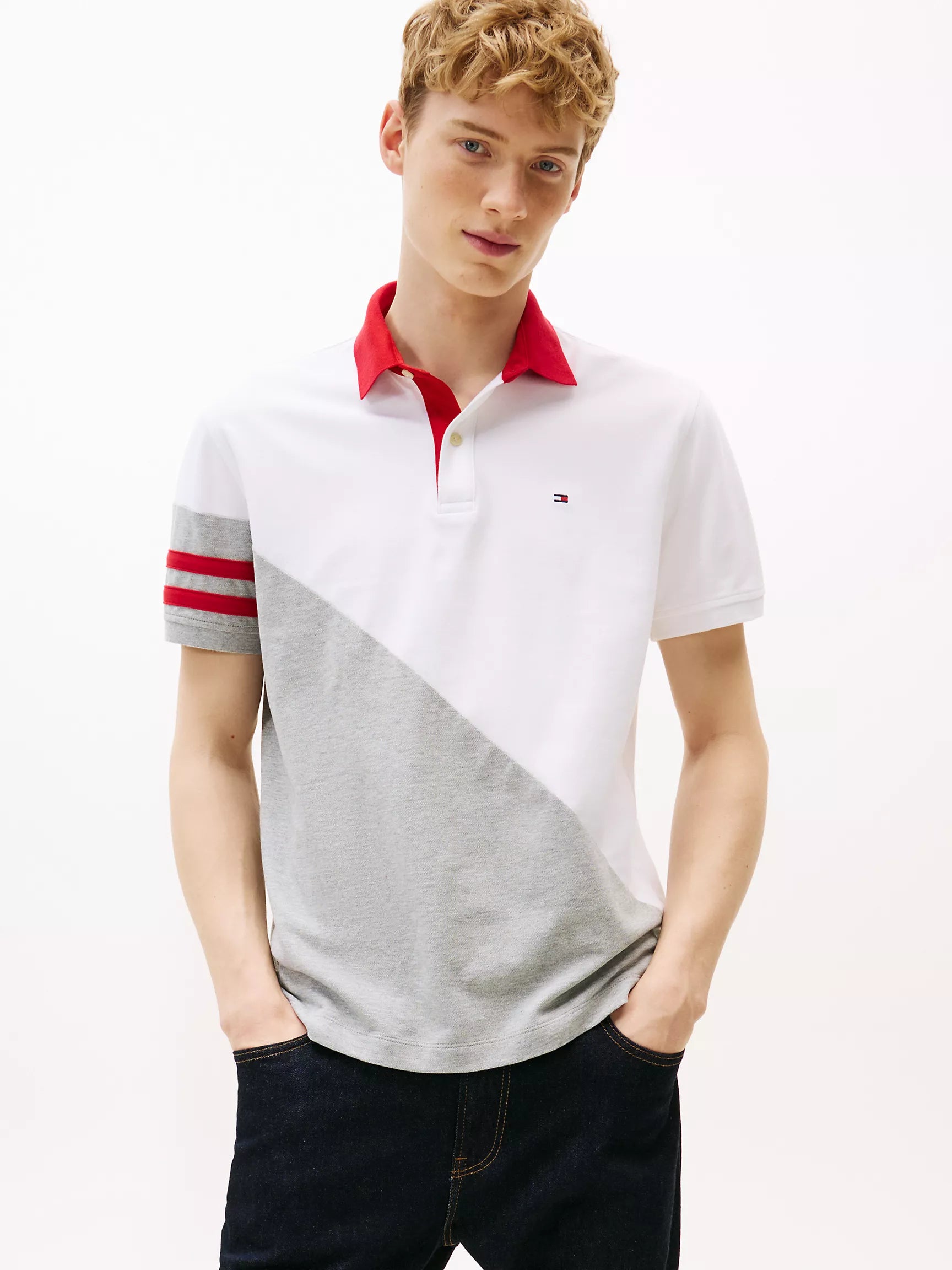Tommy Mens' Regular Fit Diagonal Colorblock Polo