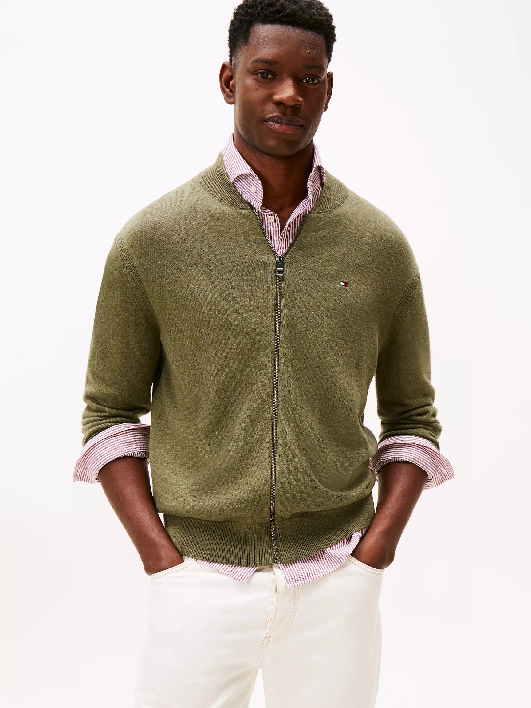 Tommy Mens' Cotton Zip Baseball Cardigan/