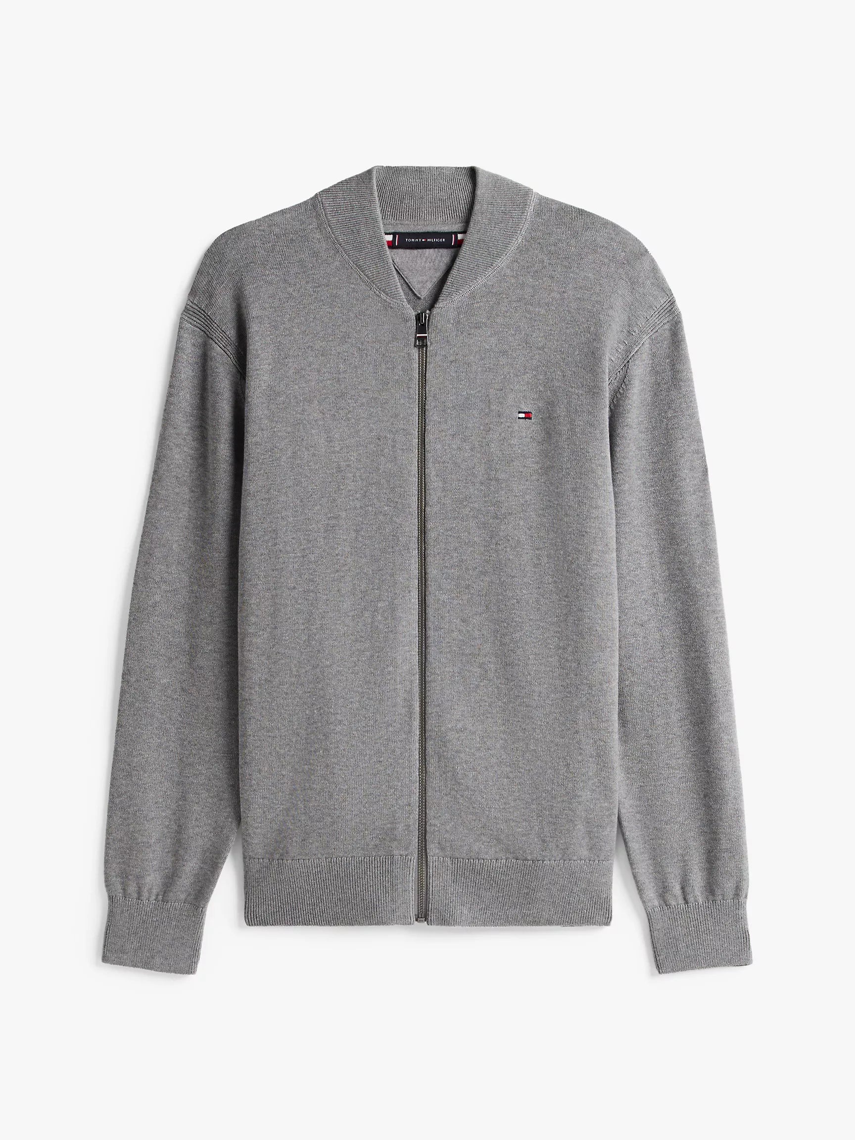 Tommy Mens' Cotton Zip Baseball Cardigan/Medium Grey Heather