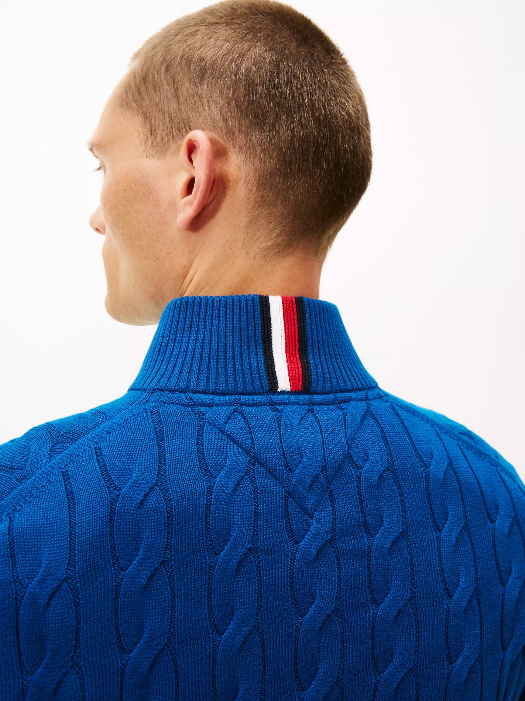 Mens' Tommy Cable Knit Quarter-Zip Sweater Deep Indigo