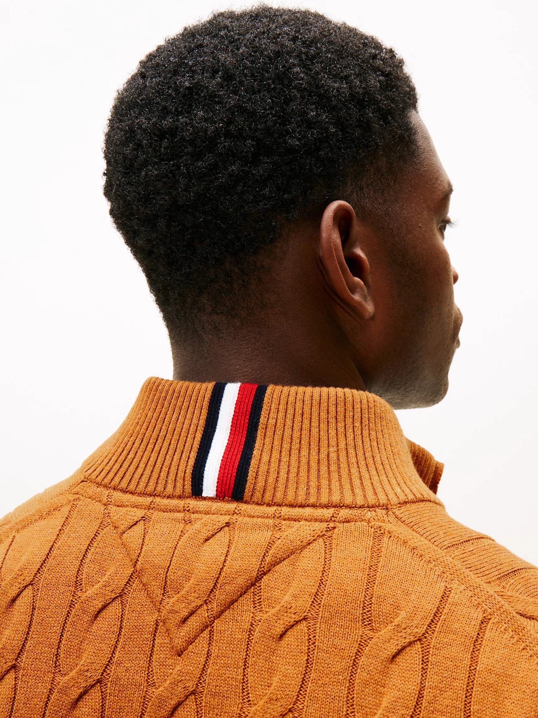 Mens' Tommy Cable Knit Quarter-Zip Sweater Spice Brown Heather