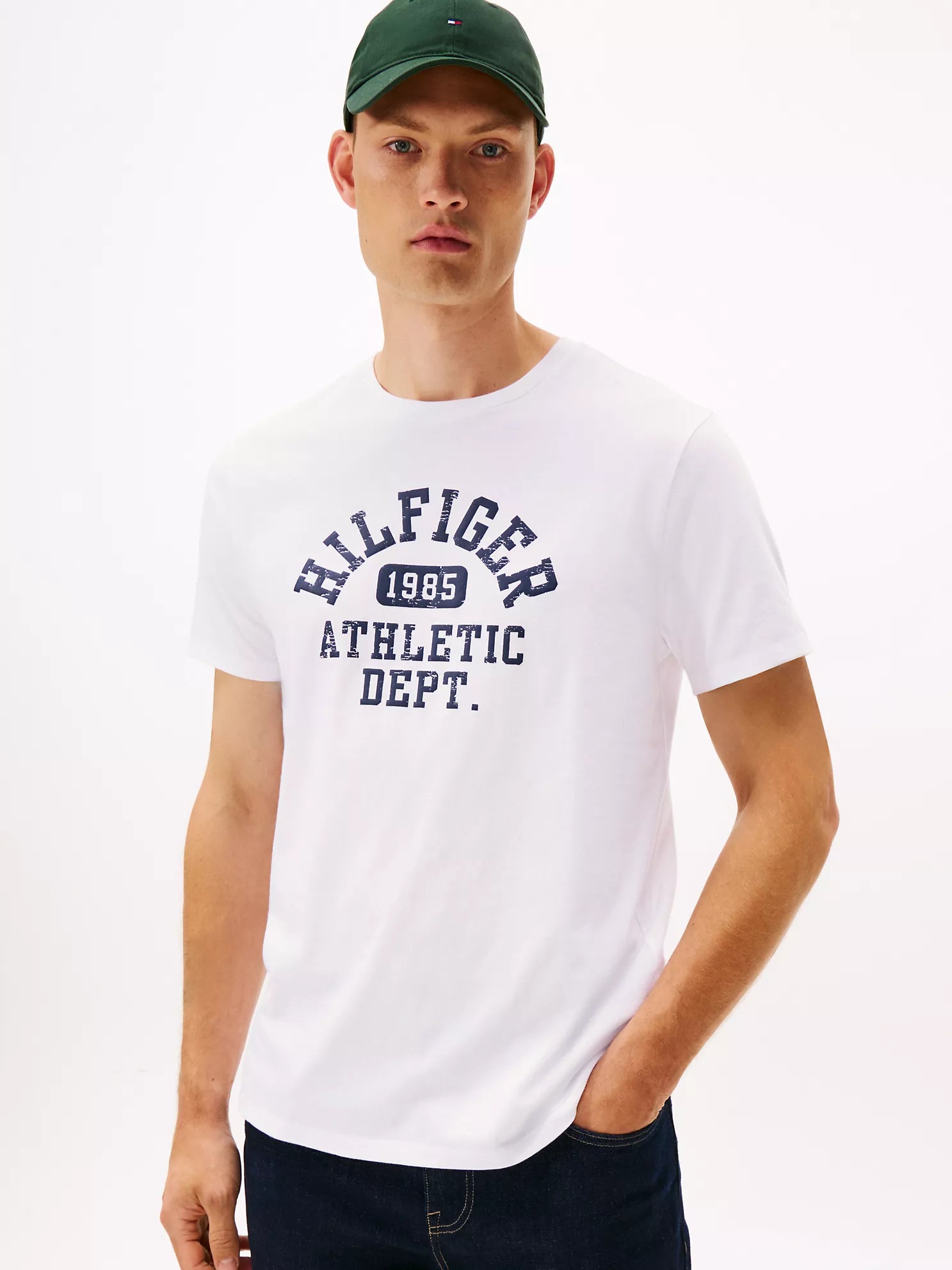 Tommy Hilfiger MENS' Hilfiger 1985 Athletic Logo T-Shirt Optic White