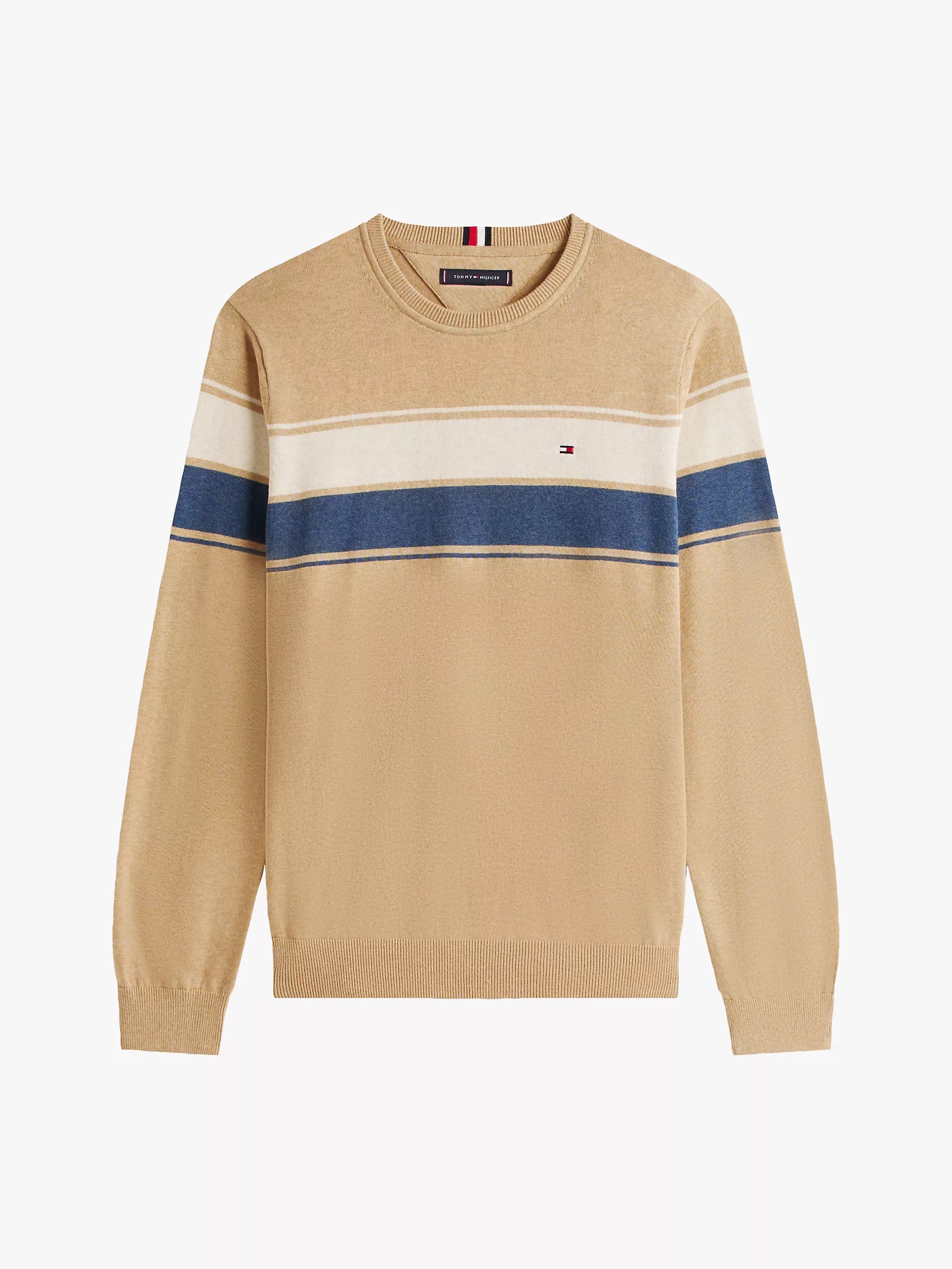 MENS' TOMMY Block-Stripe Crewneck Sweater  /BEIGE