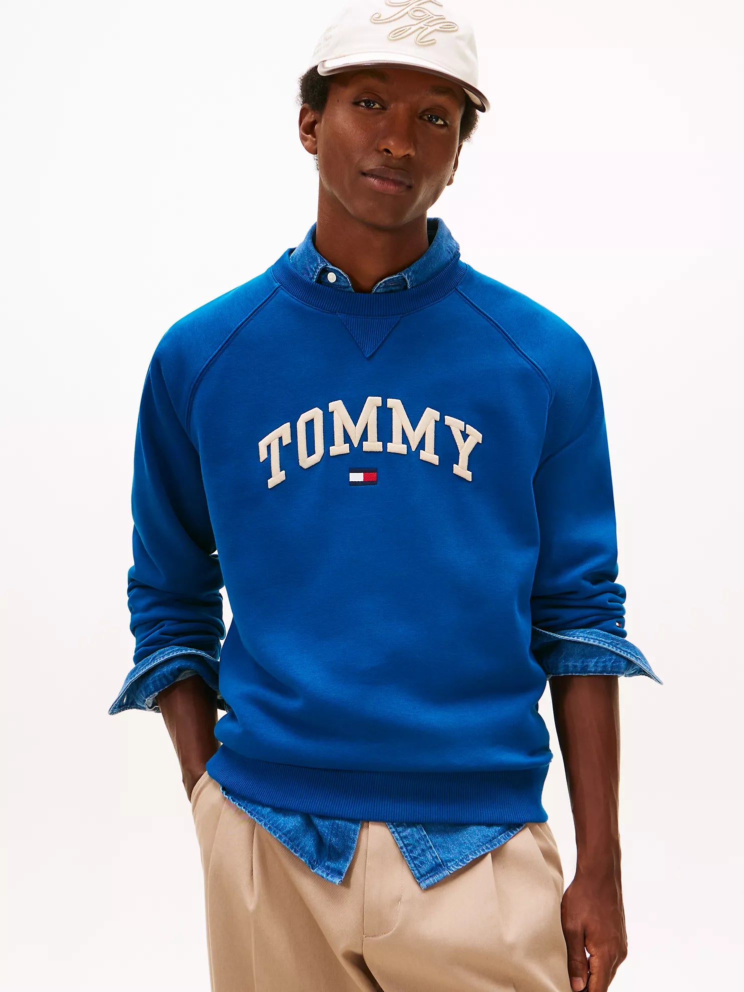 Tommy Hilfiger MENS' Varsity Tommy Logo Fleece Sweatshirt Deep Indigo