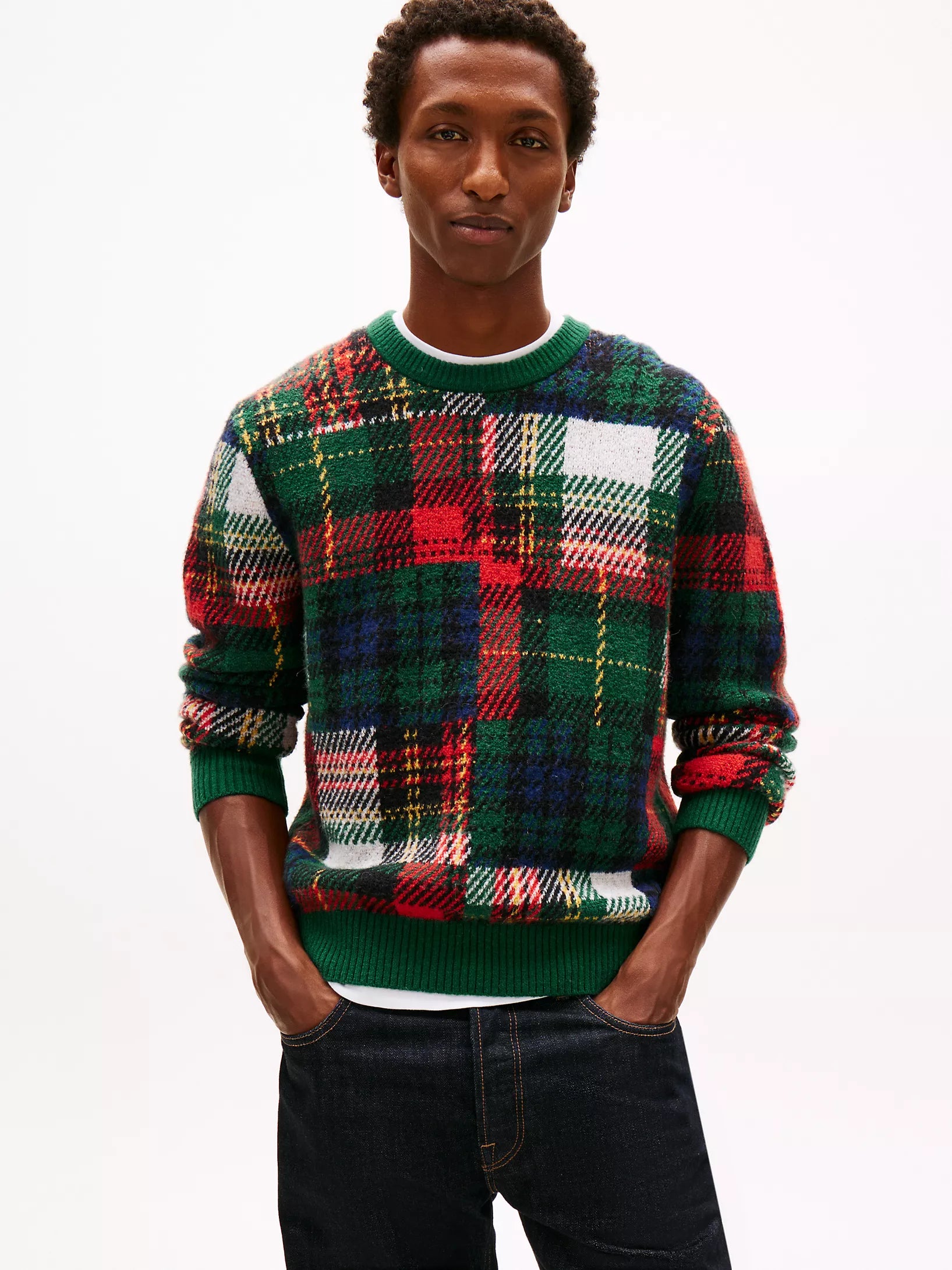 Tommy MENS' Allover Plaid Wool-Alpaca Sweater