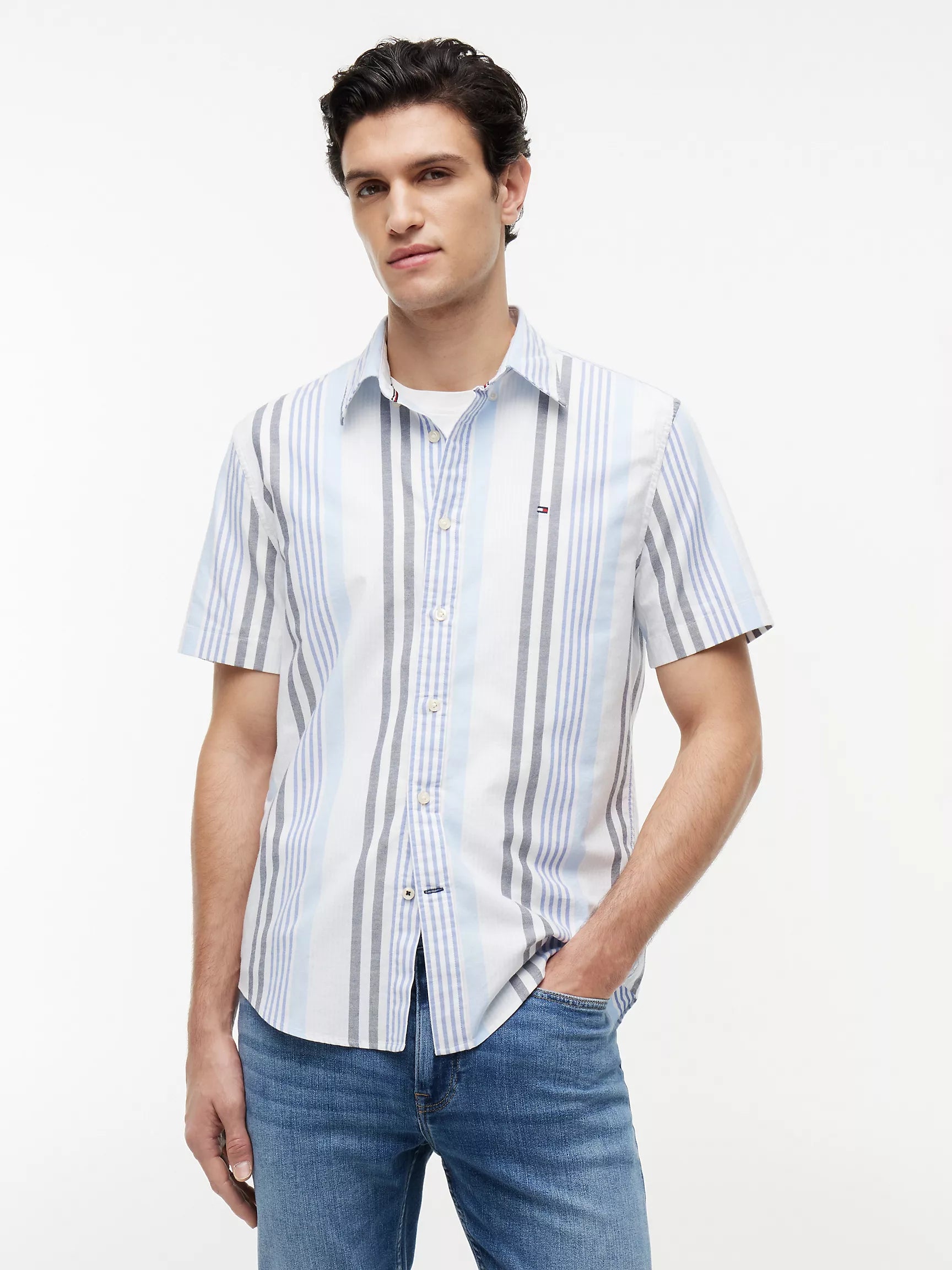 Regular Fit Striped Oxford Shirt-Vessel Blue/Multi Striped