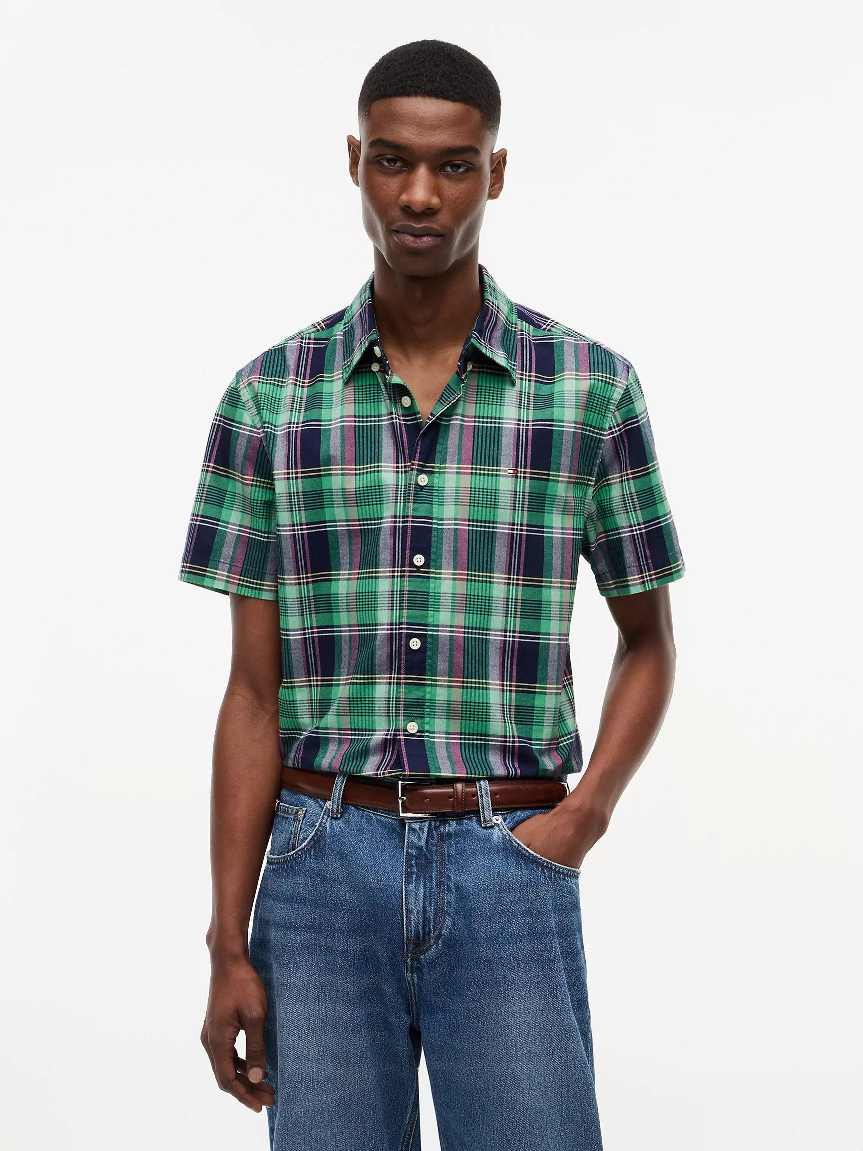 Regular Fit Bold Plaid Oxford Shirt-Coastal Green Multi Check