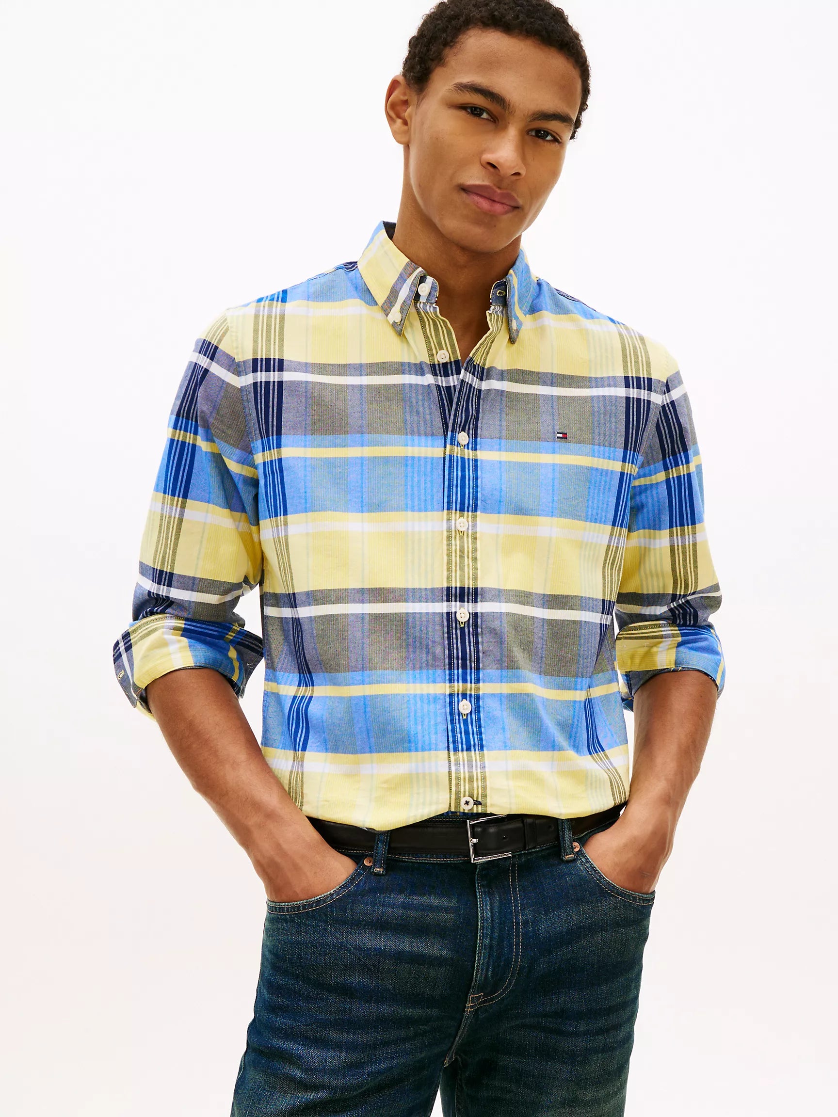 Regular Fit Plaid Stretch Oxford Shirt-Citronella