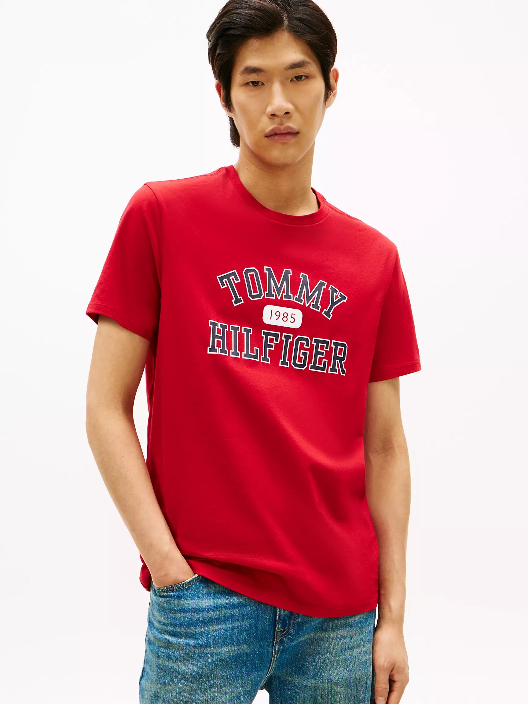 Tommy Men's Varsity Logo T-Shirt-Medium Red