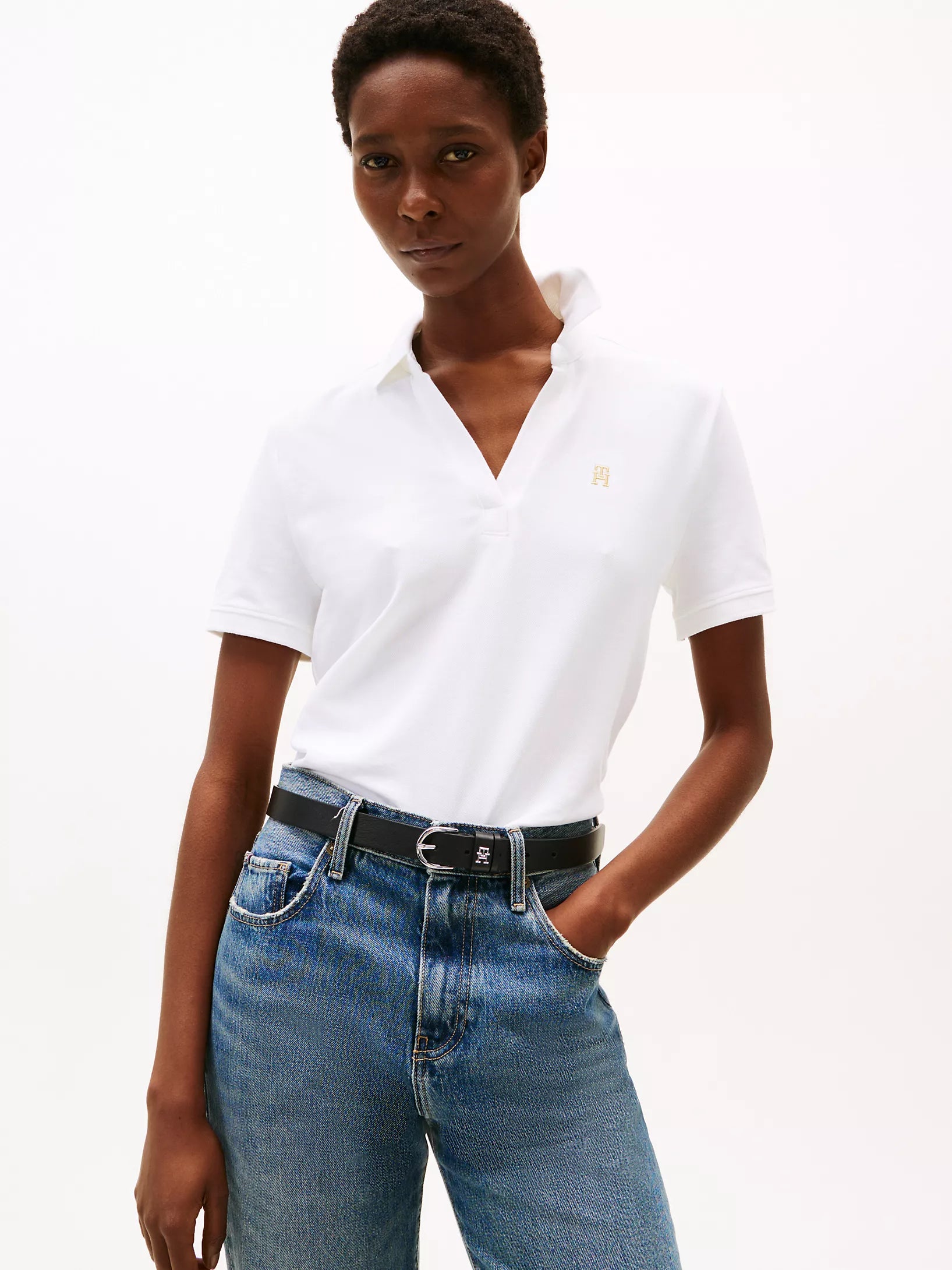 Womens' Tommy Open Placket Stretch-Cotton Polo