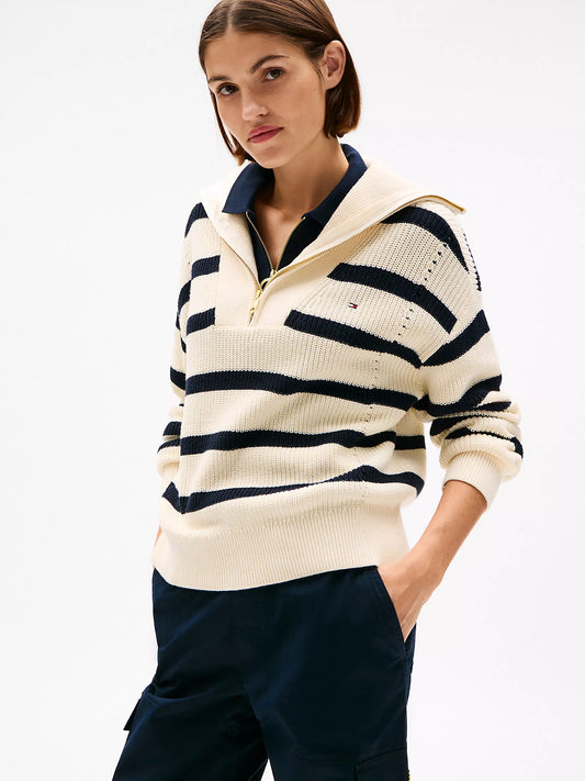 TOMMY WOMENS' Stripe Half-Zip Sweater