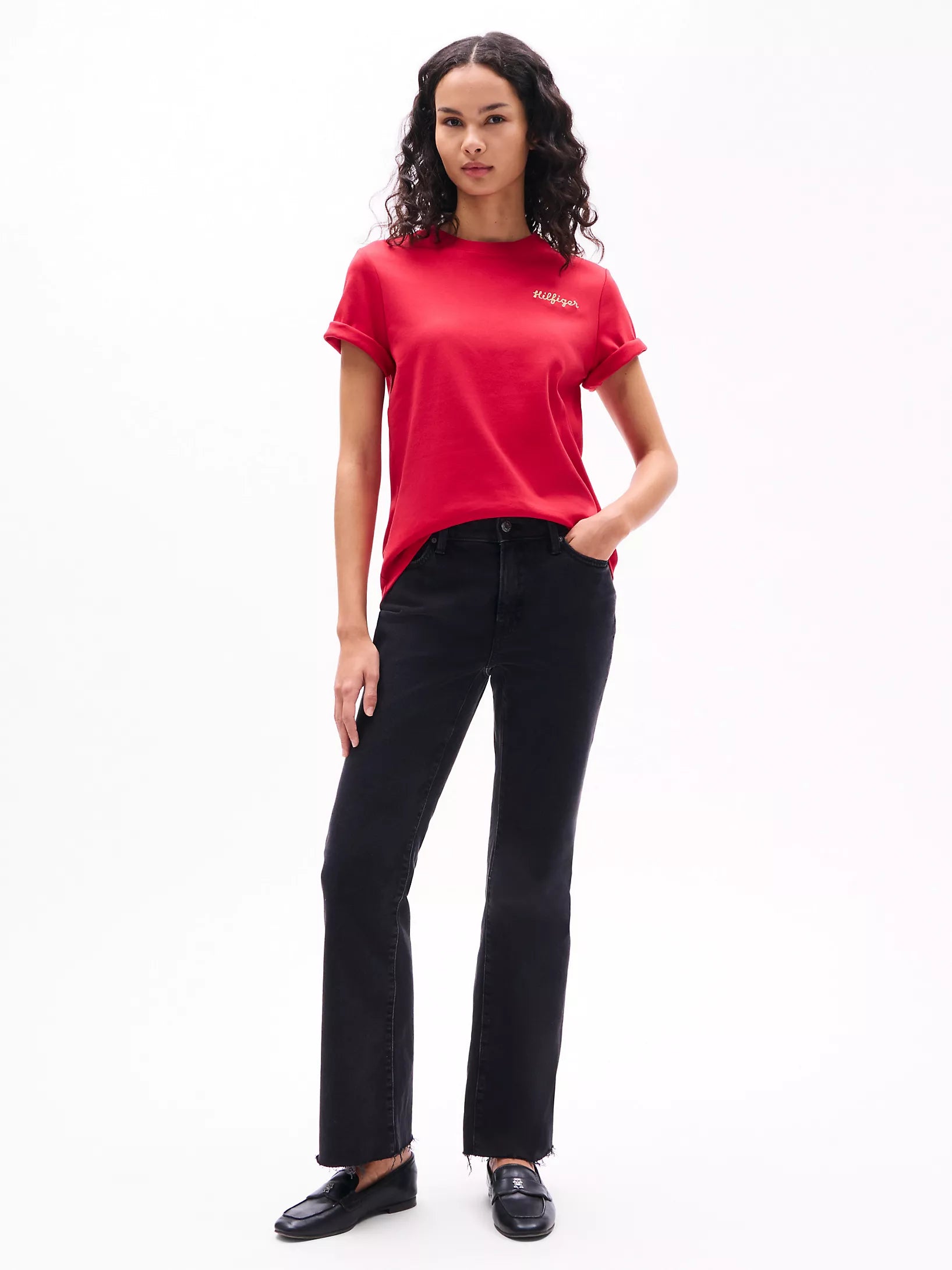 Tommy Womens' Gold Button Crewneck T-Shirt