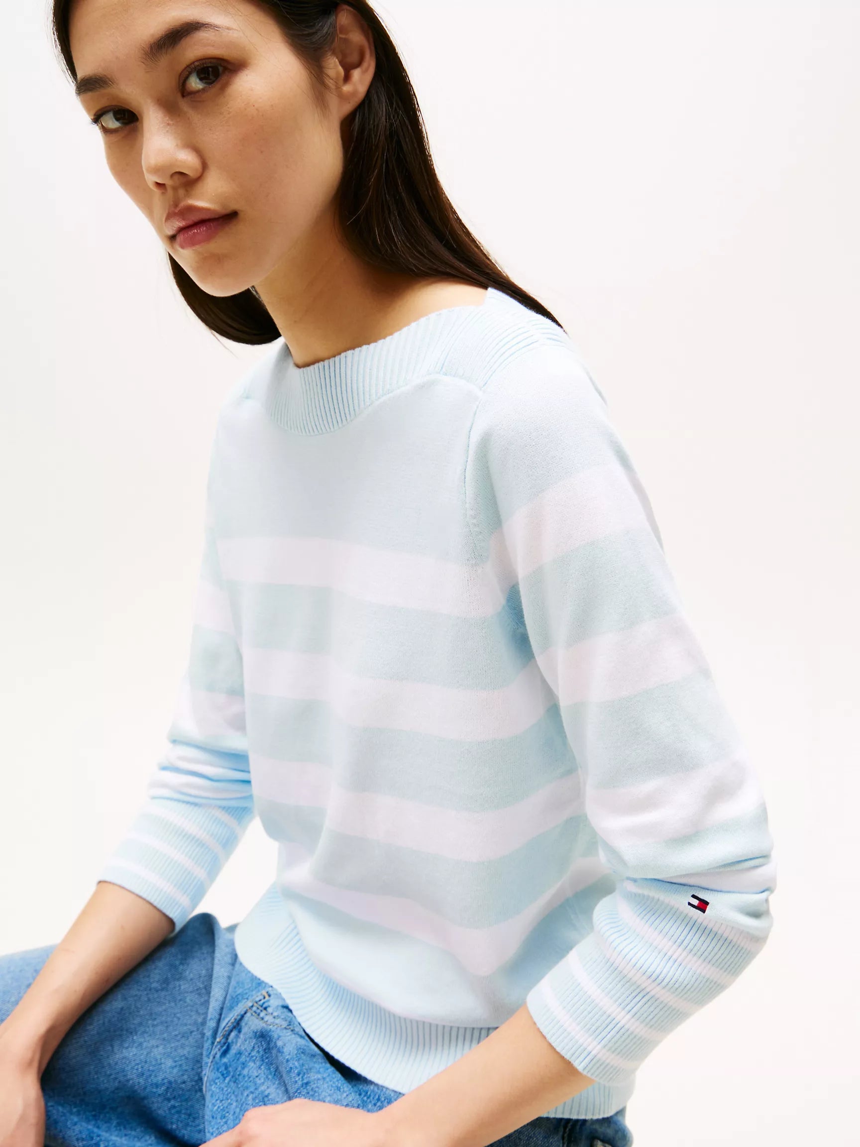 Tommy Womens' Stripe Boatneck Sweater/ Keepsake Blue Multi Stripe