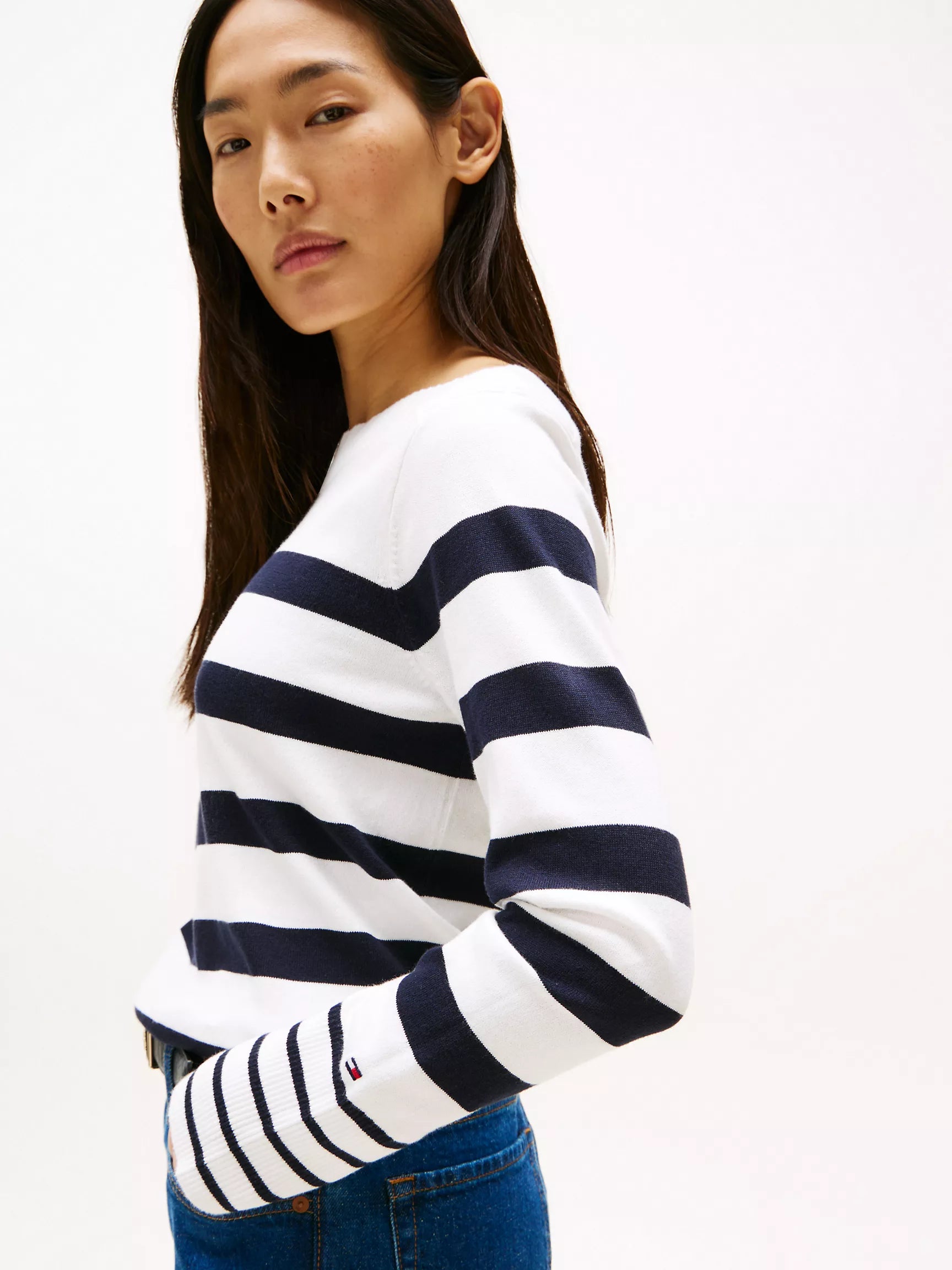 Tommy Womens' Stripe Boatneck Sweater/ Ecru