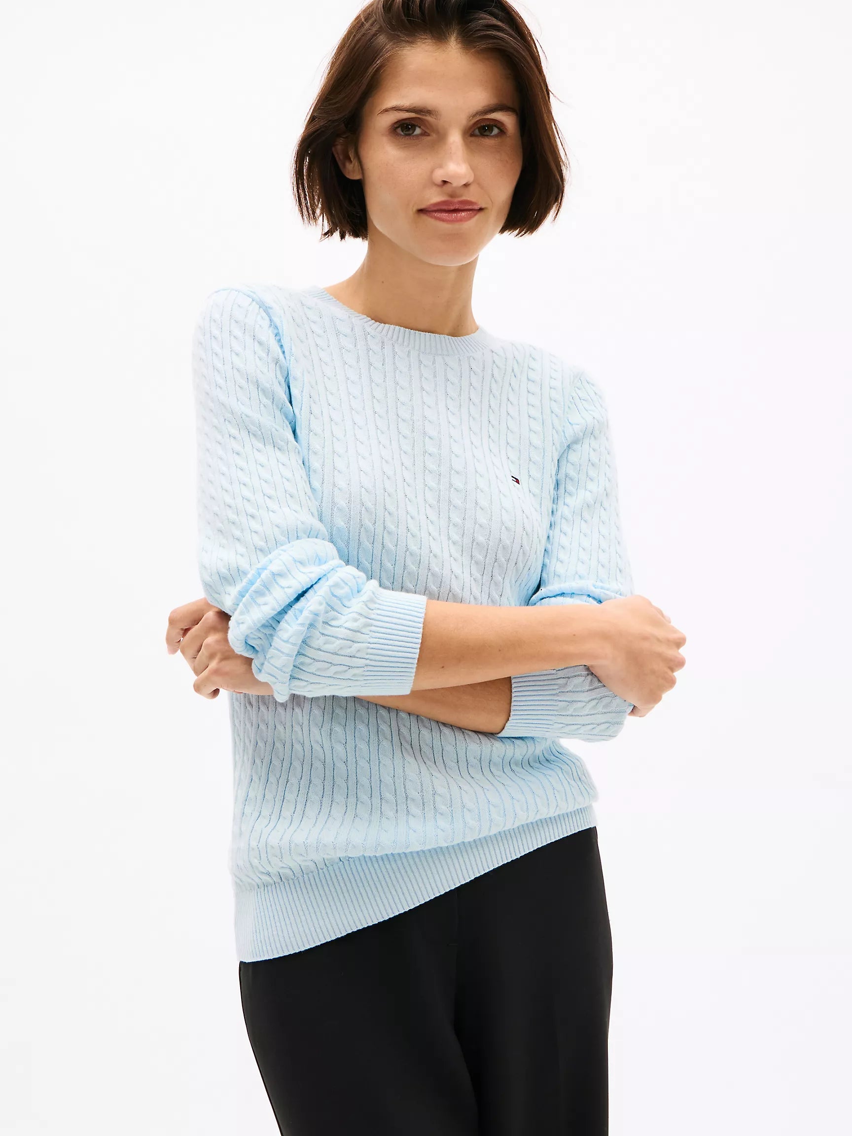 WOMENS' TOMMY Cable Knit Sweater-Keepsake Blue