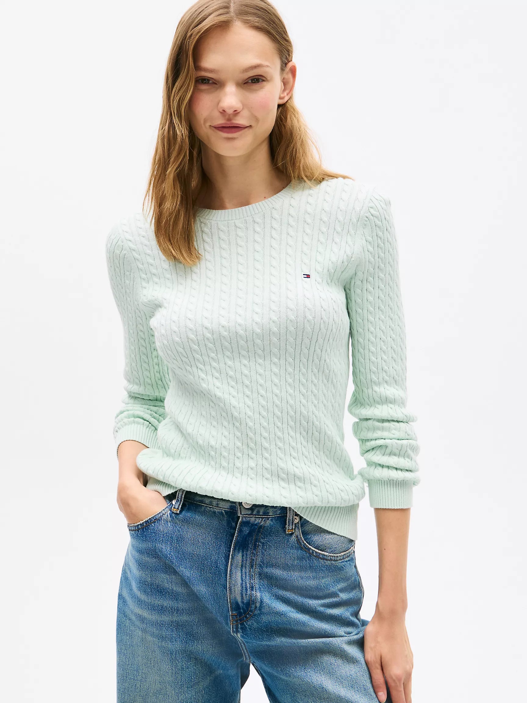 WOMENS' TOMMY Cable Knit Sweater-Minty Essence