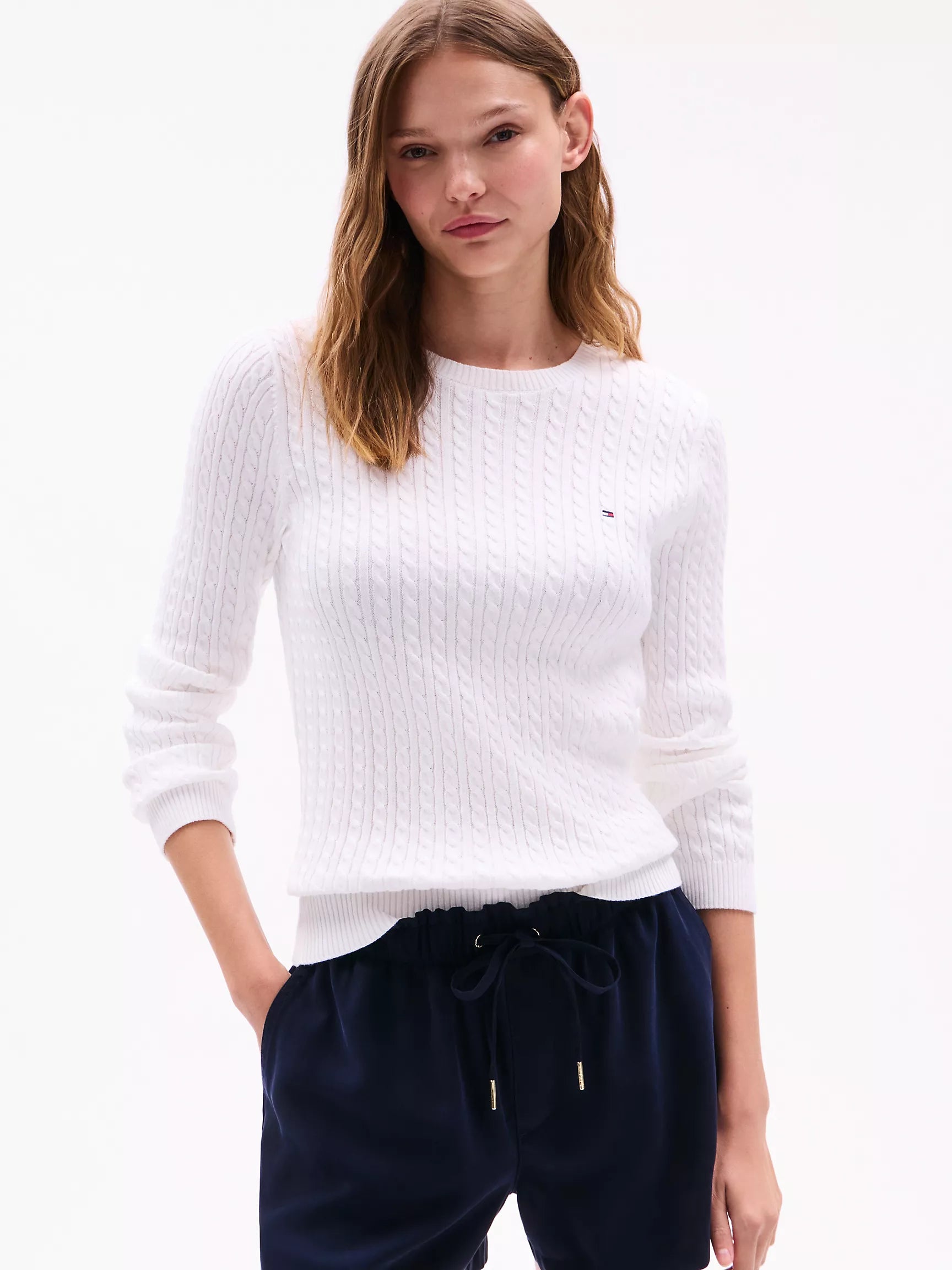 WOMENS' TOMMY Cable Knit Sweater-White