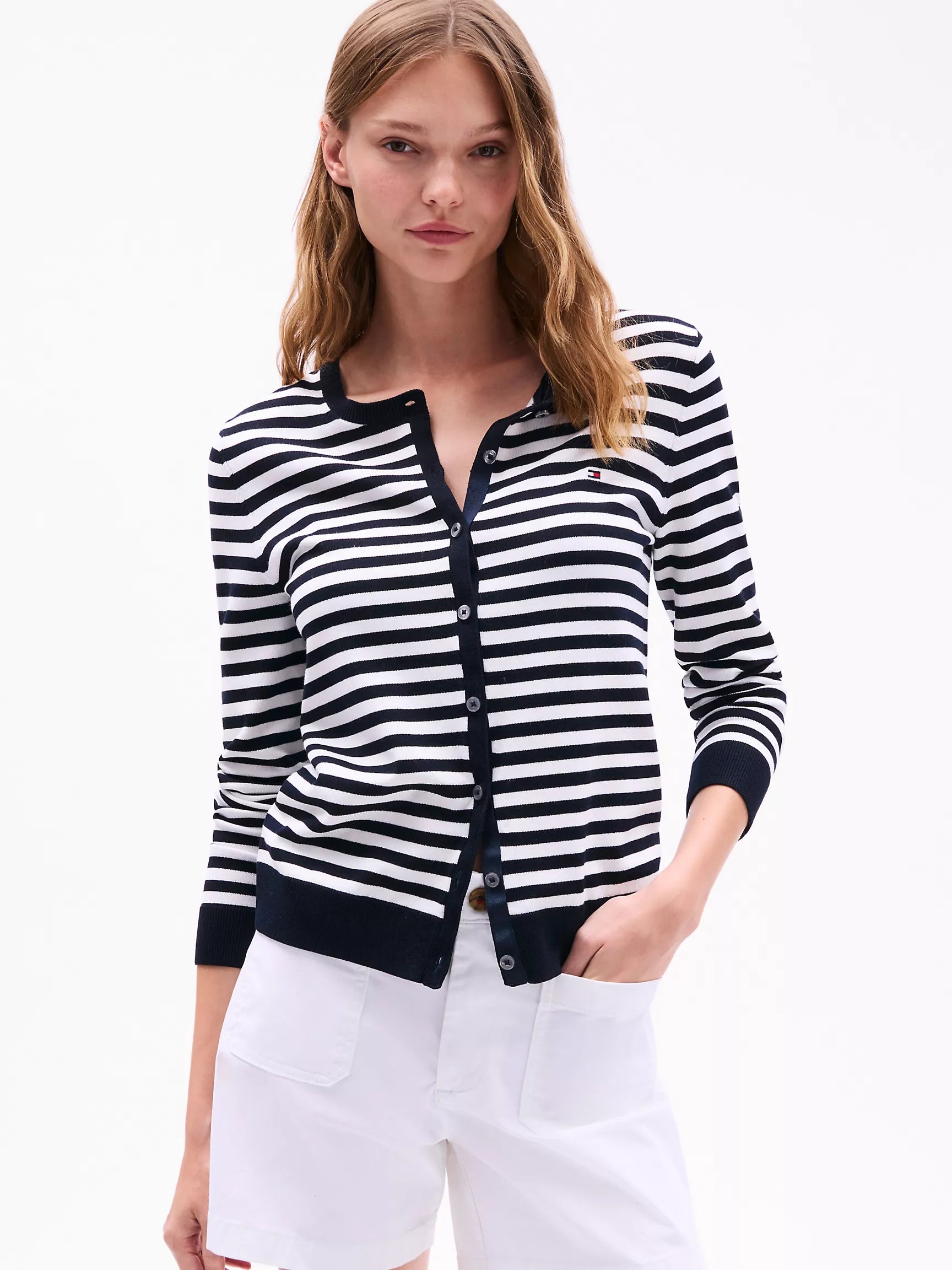 Women Tommy Stripe Long-Sleeve Cardigan