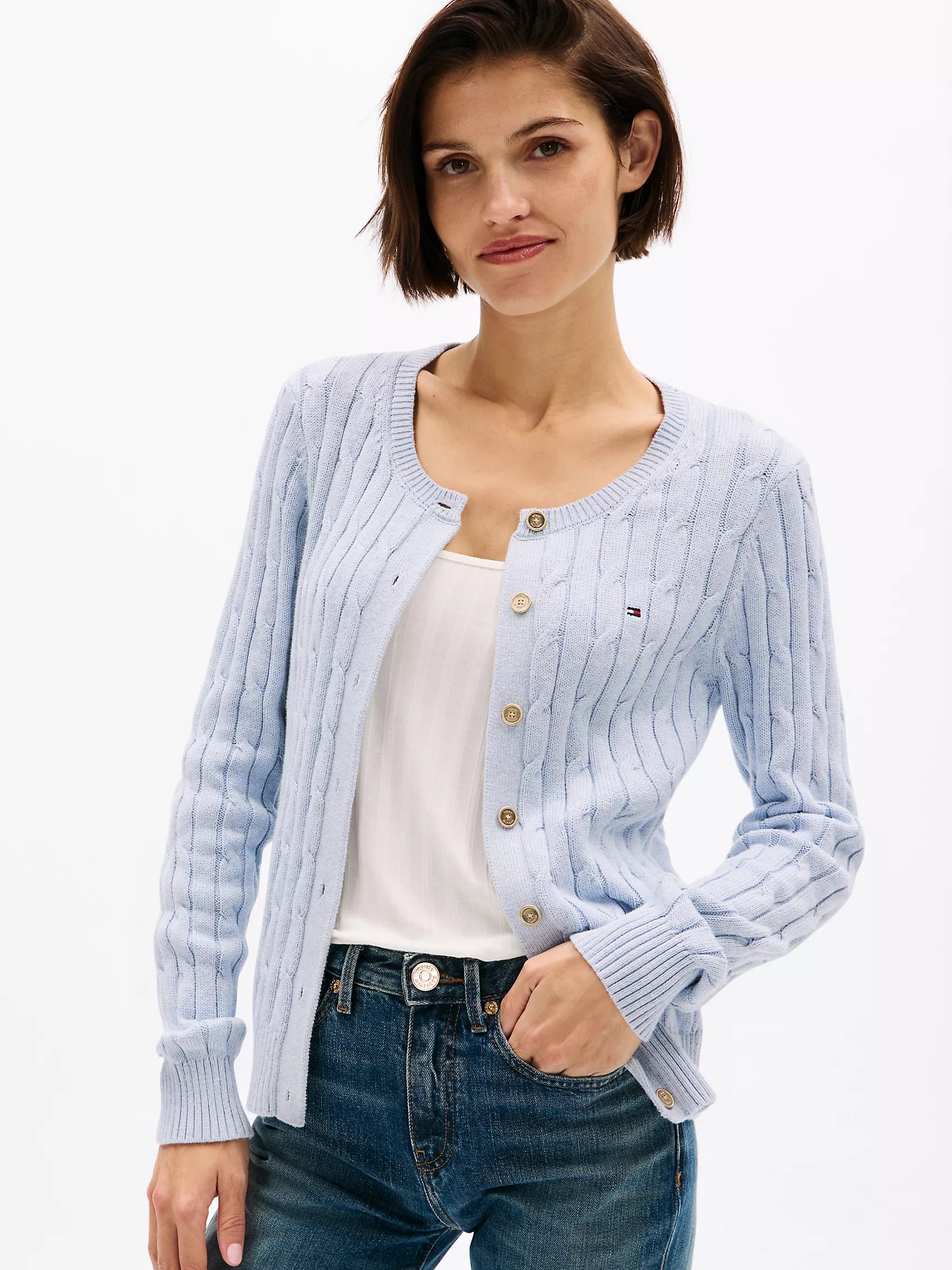 Womens' Tommy Cable Knit Cardigan/Blue