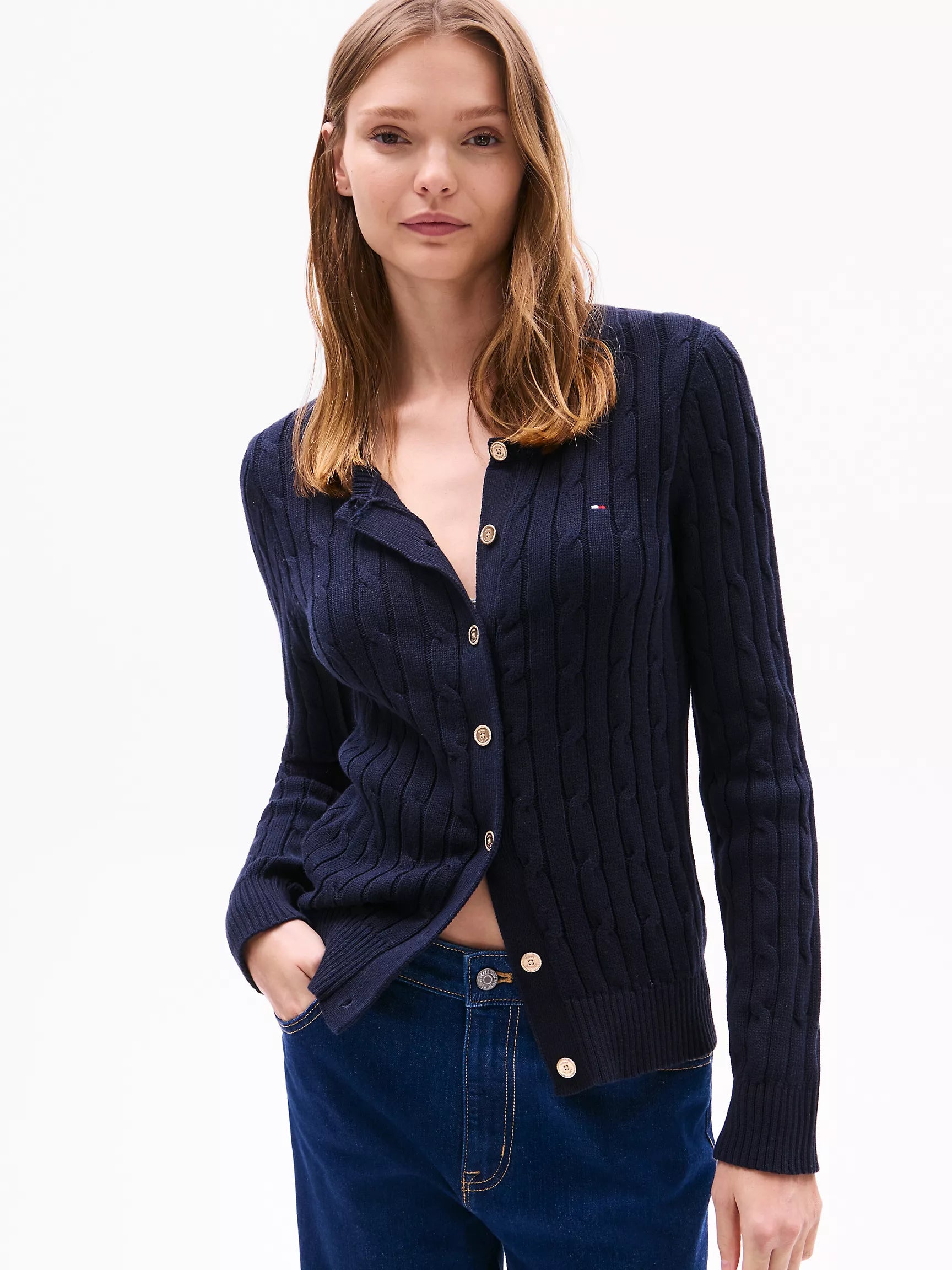 Womens' Tommy Cable Knit Cardigan / Navy