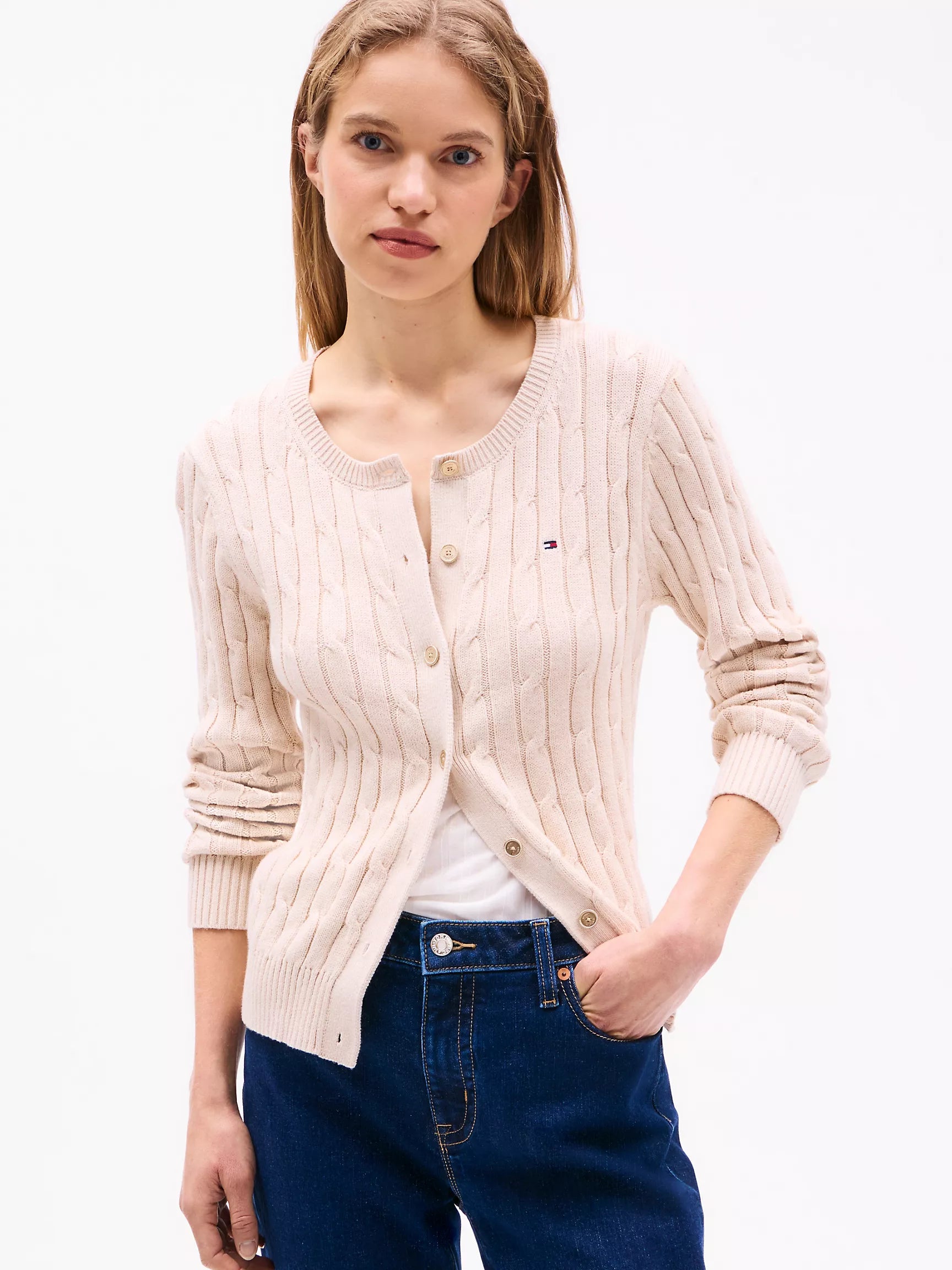 Womens' Tommy Cable Knit Cardigan / Beige Heather