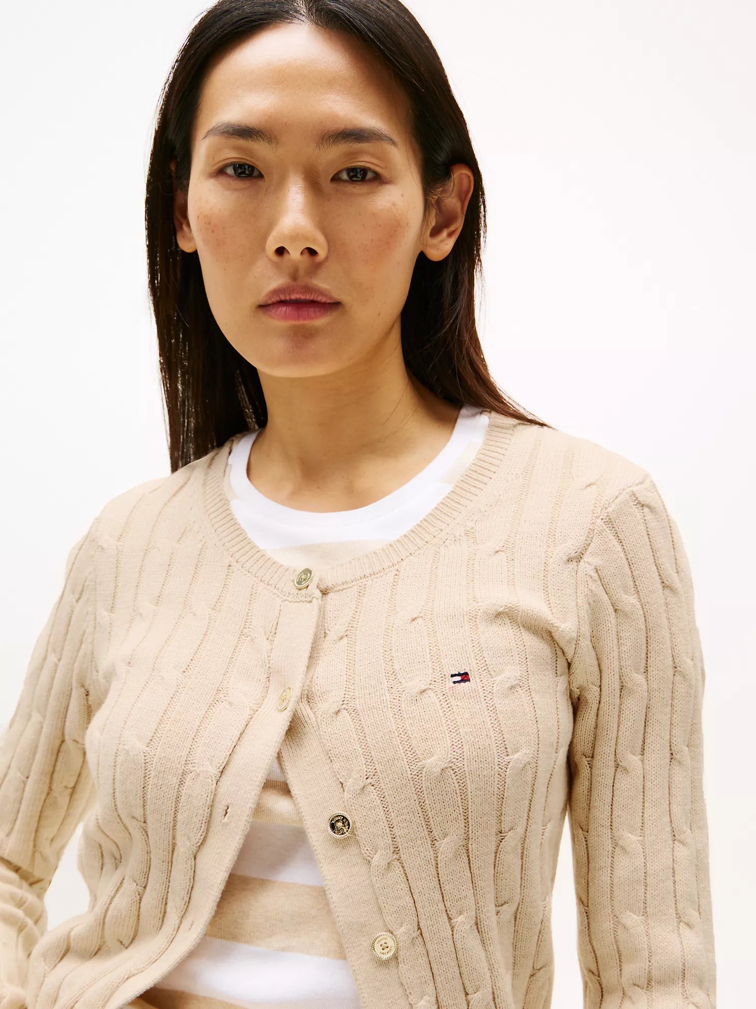 Womens' Tommy Cable Knit Cardigan Beige Heather