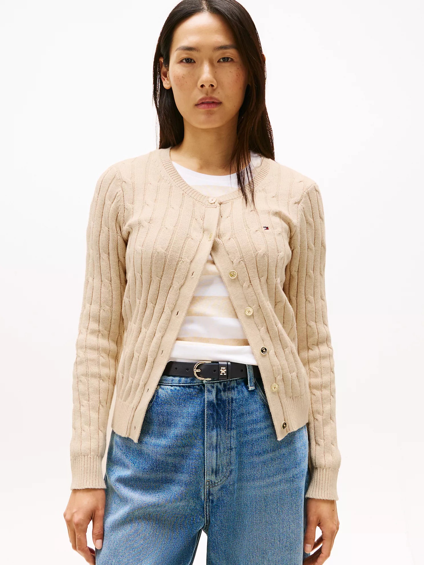 Womens' Tommy Cable Knit Cardigan Beige Heather