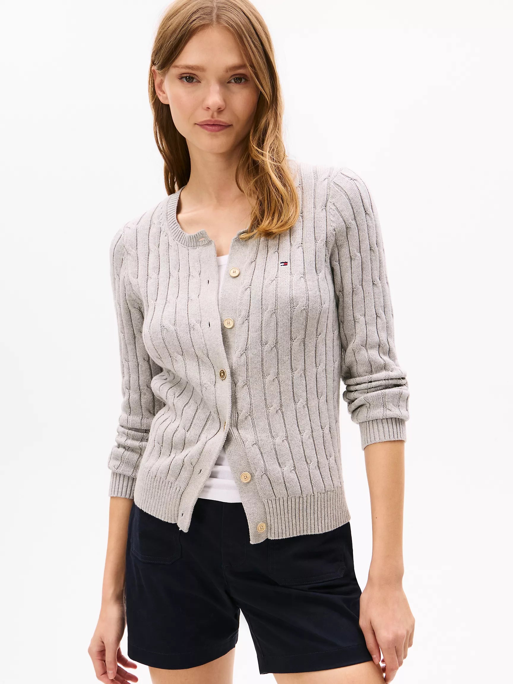 Womens' Tommy Cable Knit Cardigan / Grey