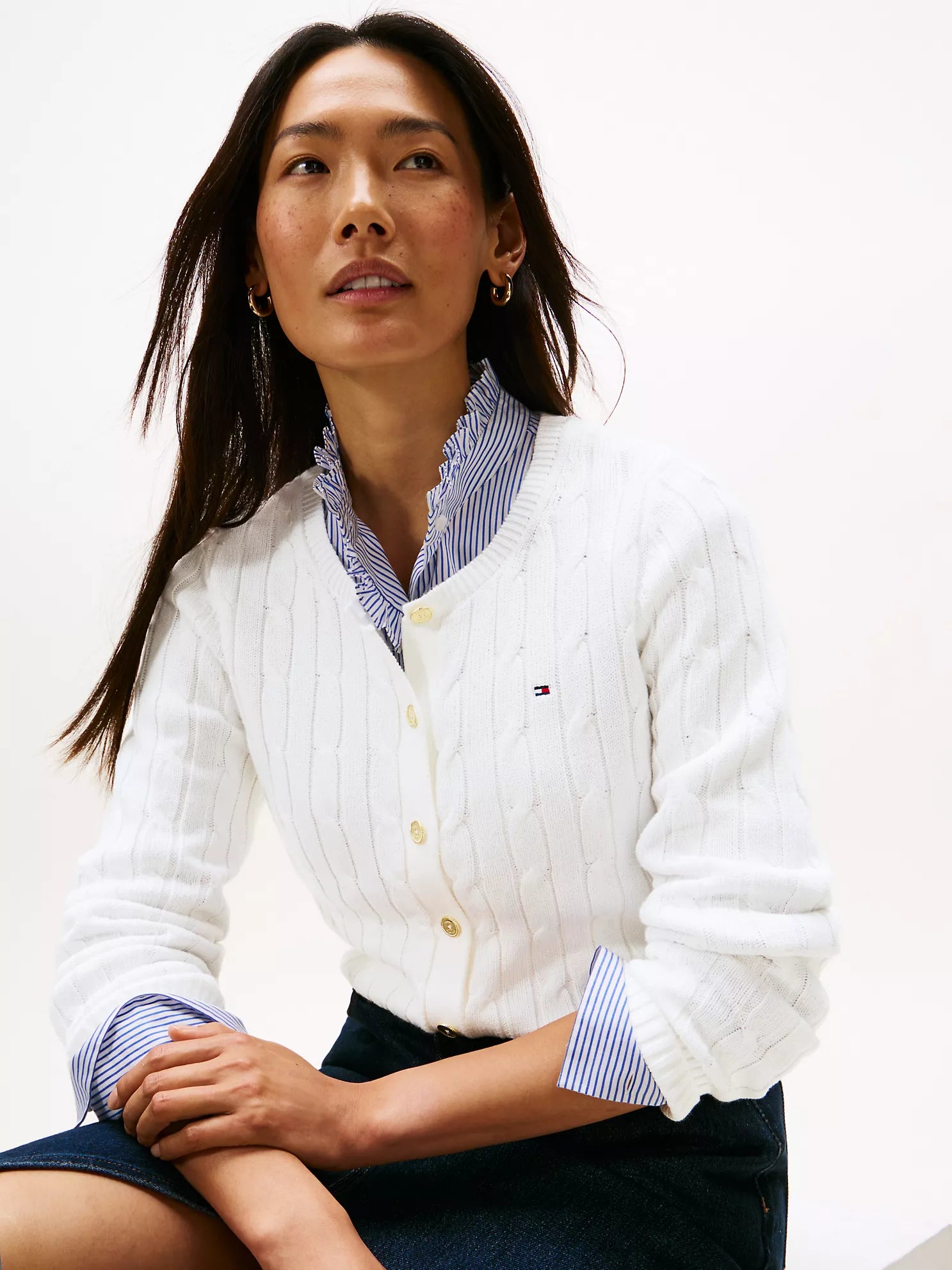 Womens' Tommy Cable Knit Cardigan Ecru